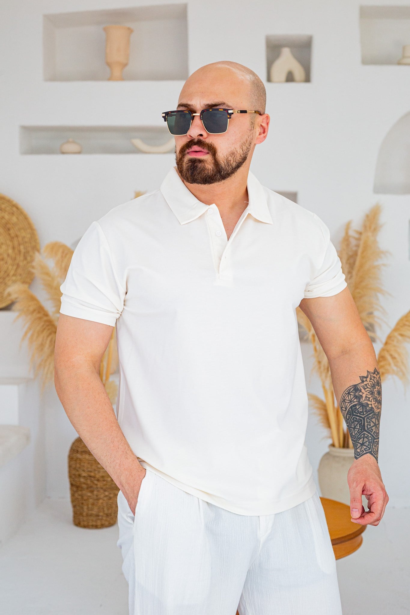 Fırçalı Tensel Kumaş Polo Yaka Oversize T-Shirt (TSB94)
