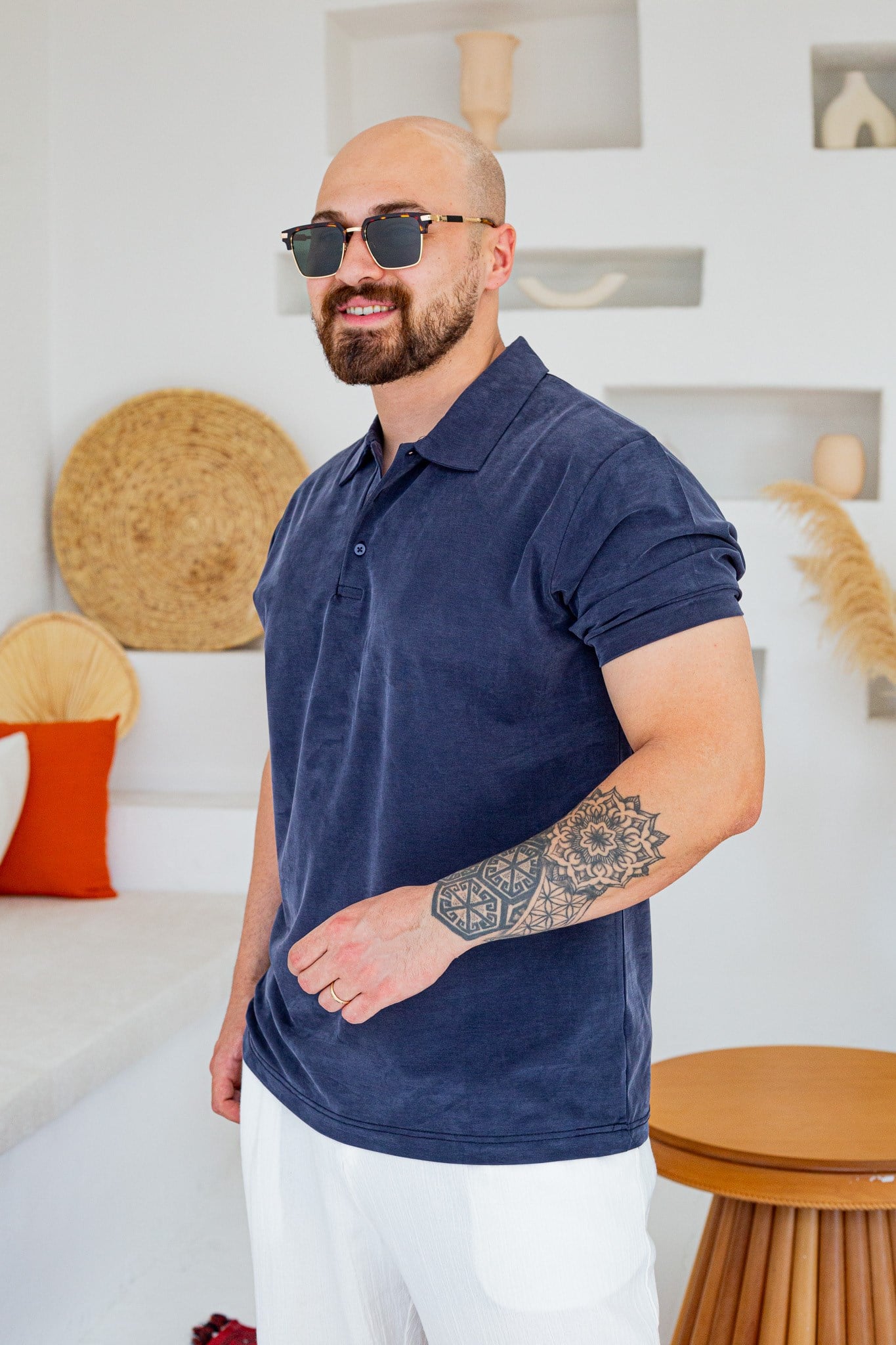 Fırçalı Tensel Kumaş Polo Yaka Oversize T-Shirt (TSL94)