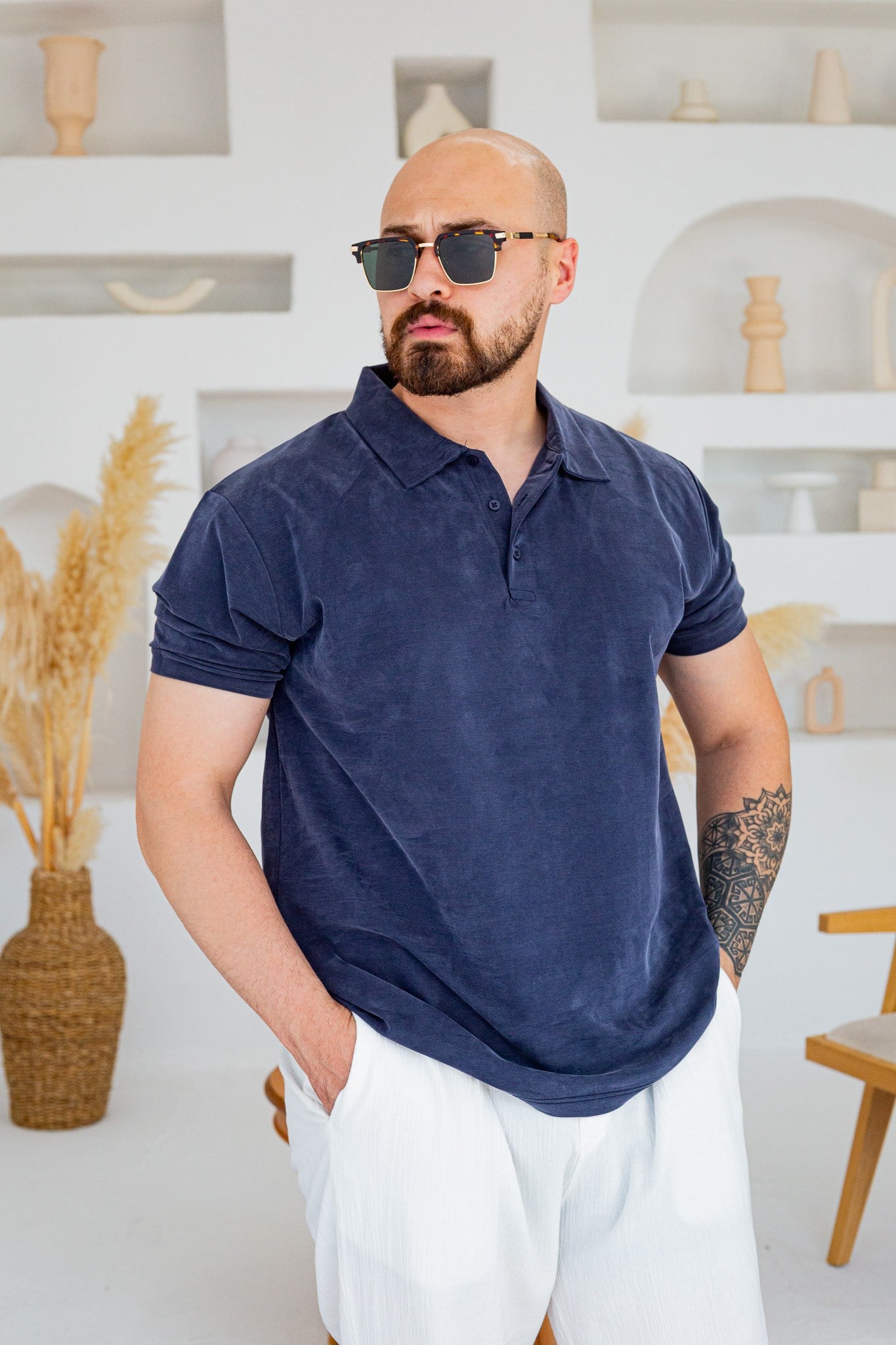 Fırçalı Tensel Kumaş Polo Yaka Oversize T-Shirt (TSL94)