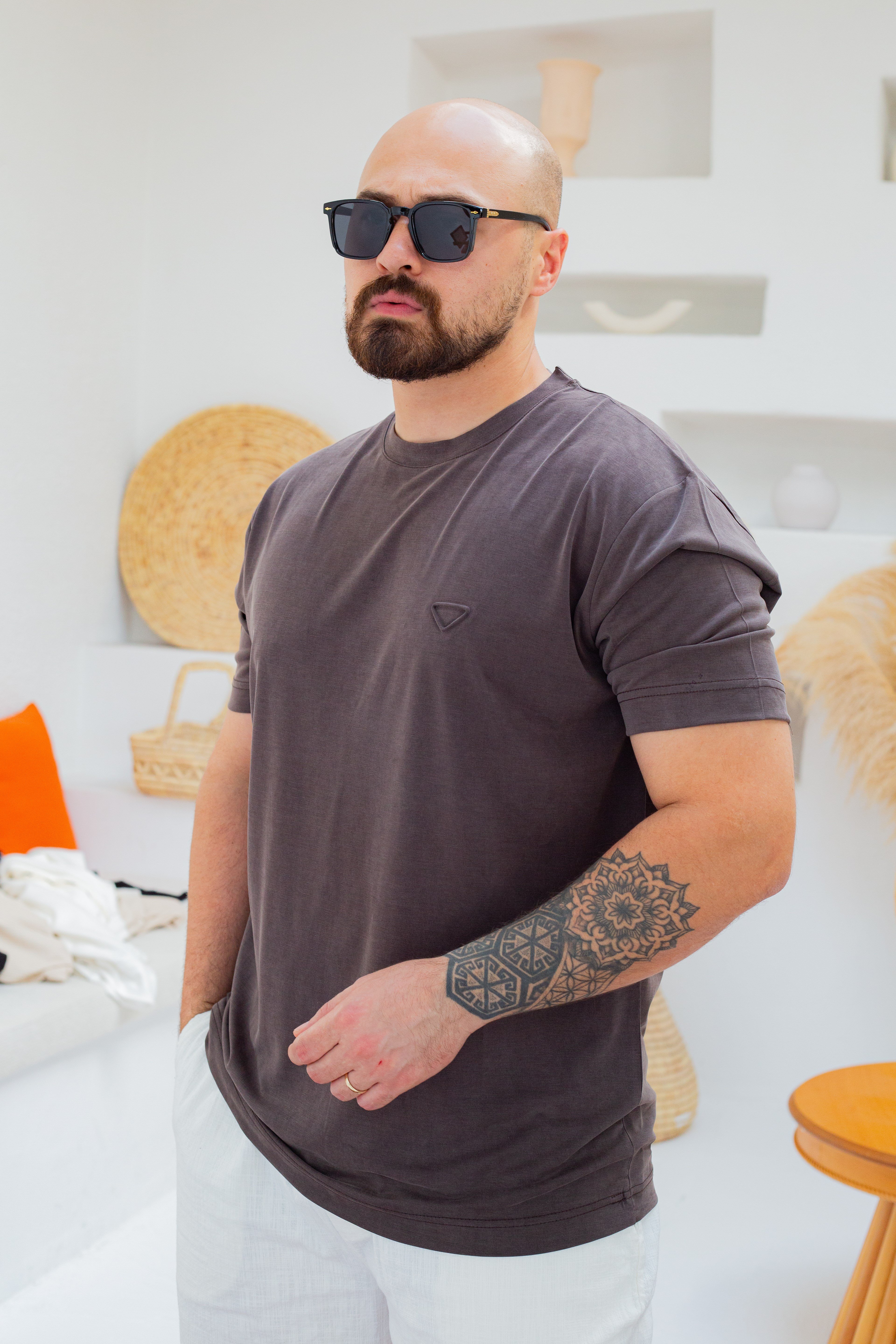 Fırçalı Tensel Kumaş Slim Fit T-Shirt (TSKA107)