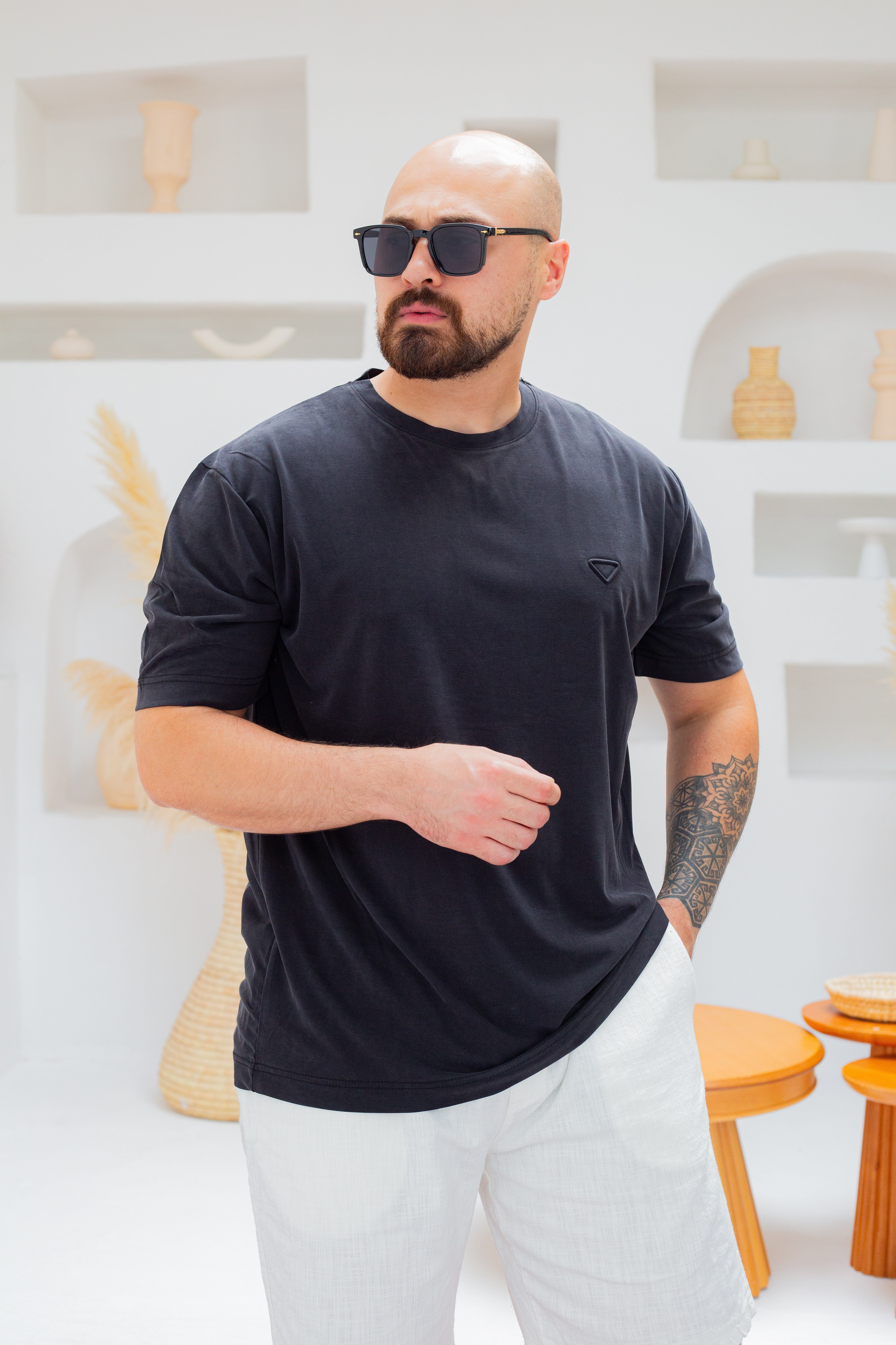 Fırçalı Tensel Kumaş Slim Fit T-Shirt (TSS107)