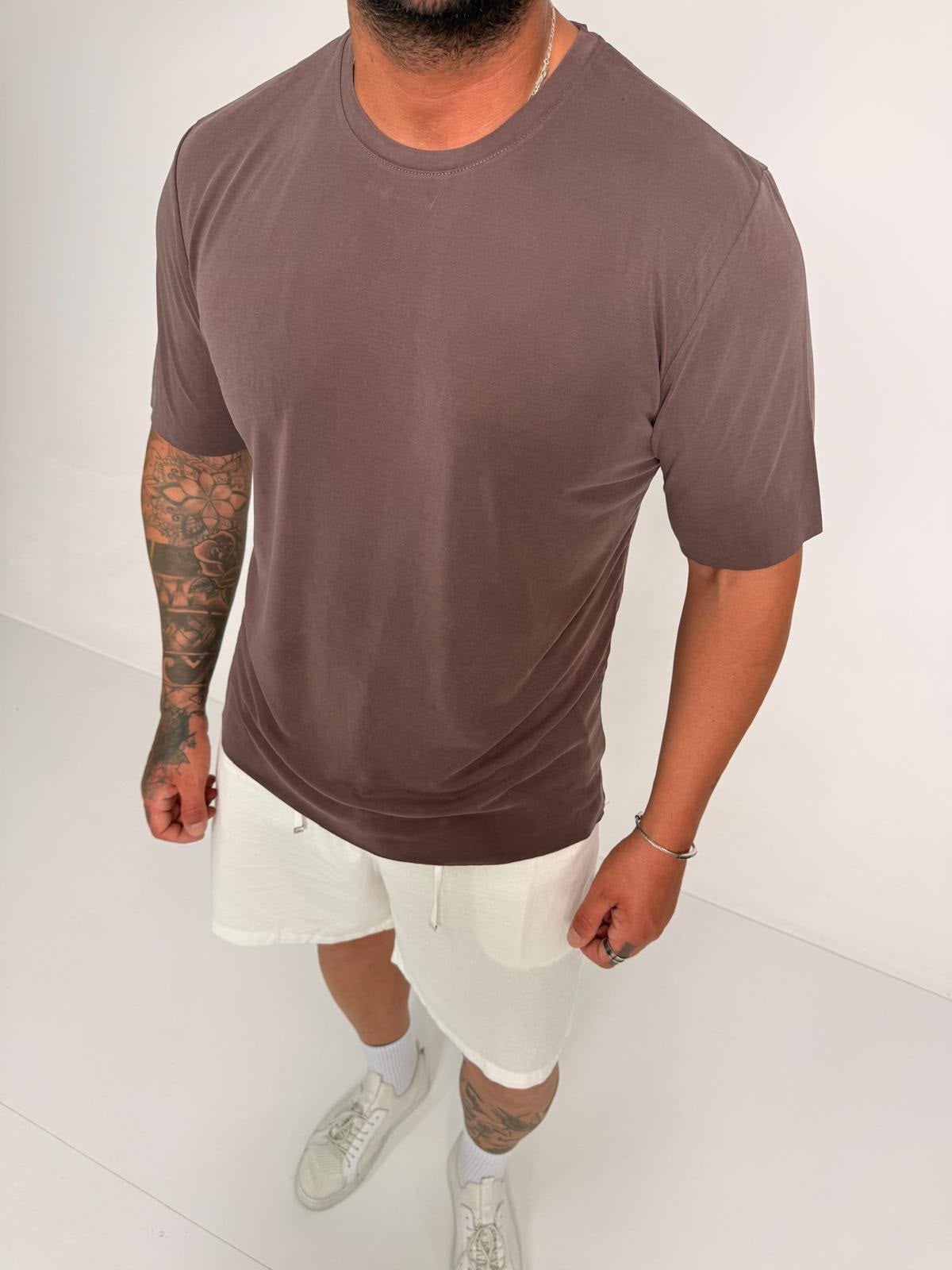 Fırçalı Tensel Kumaş Slim Fit T-Shirt (TSKA95)