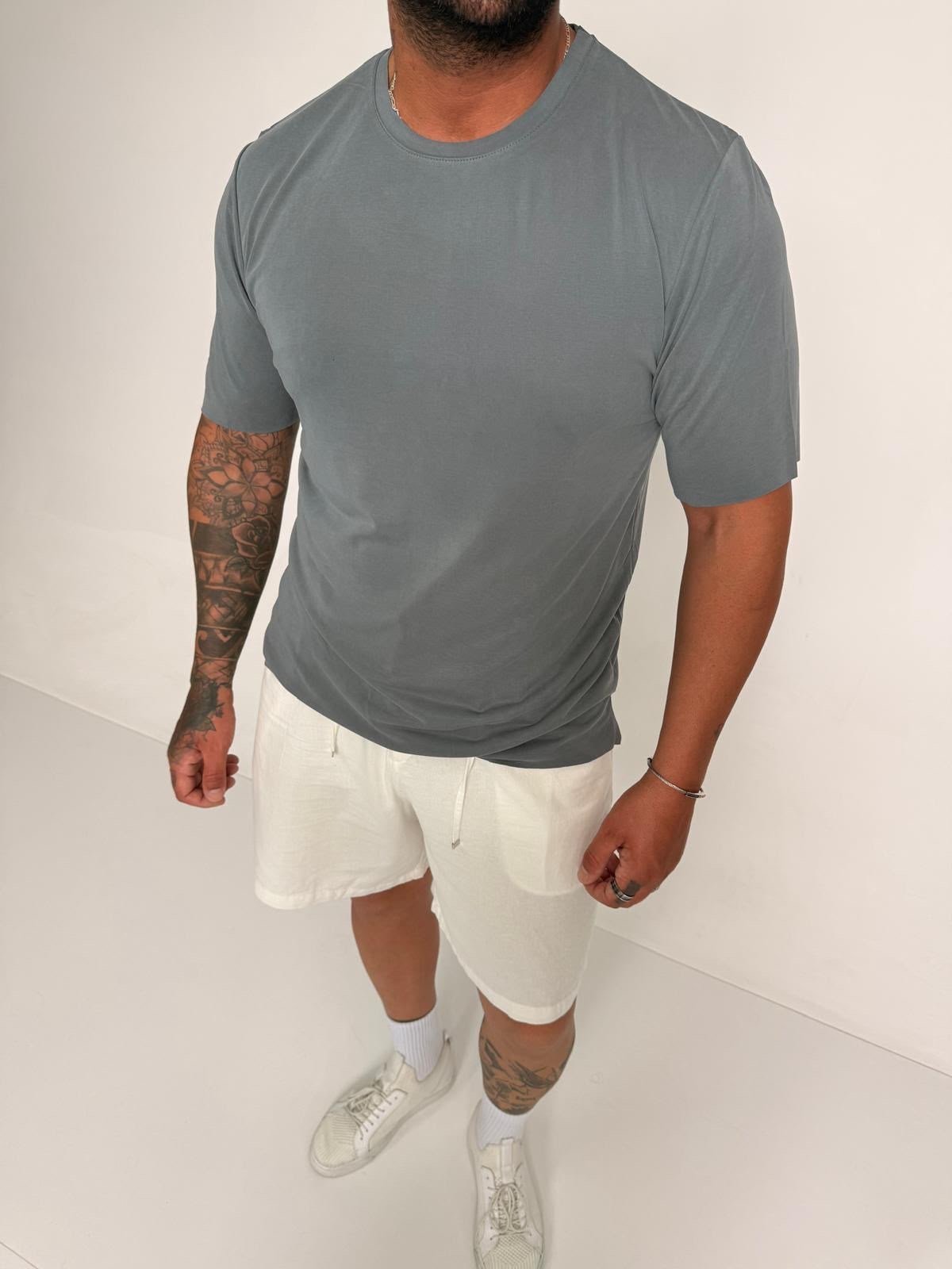 Fırçalı Tensel Kumaş Slim Fit T-Shirt (TSG95)