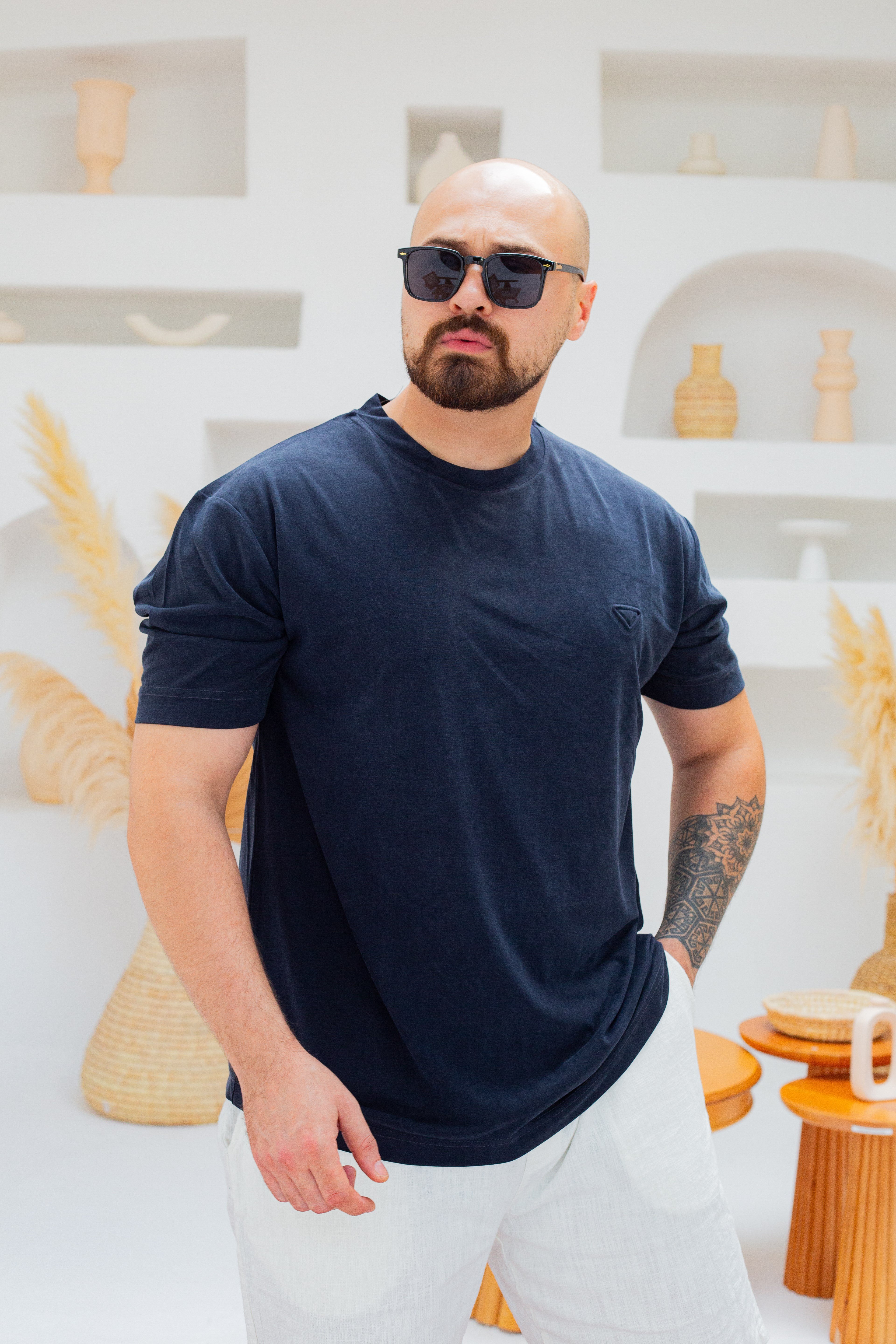 Fırçalı Tensel Kumaş Slim Fit T-Shirt (TSL107)