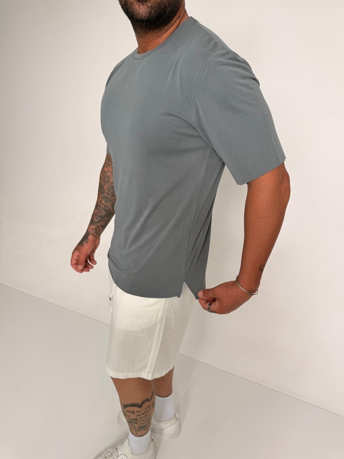 Fırçalı Tensel Kumaş Slim Fit T-Shirt (TSG95)