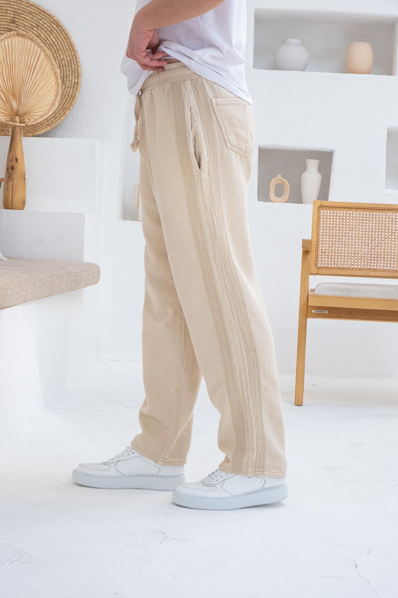İnce Gabardin Şerit Detaylı Jogger Pantolon (JGK34)