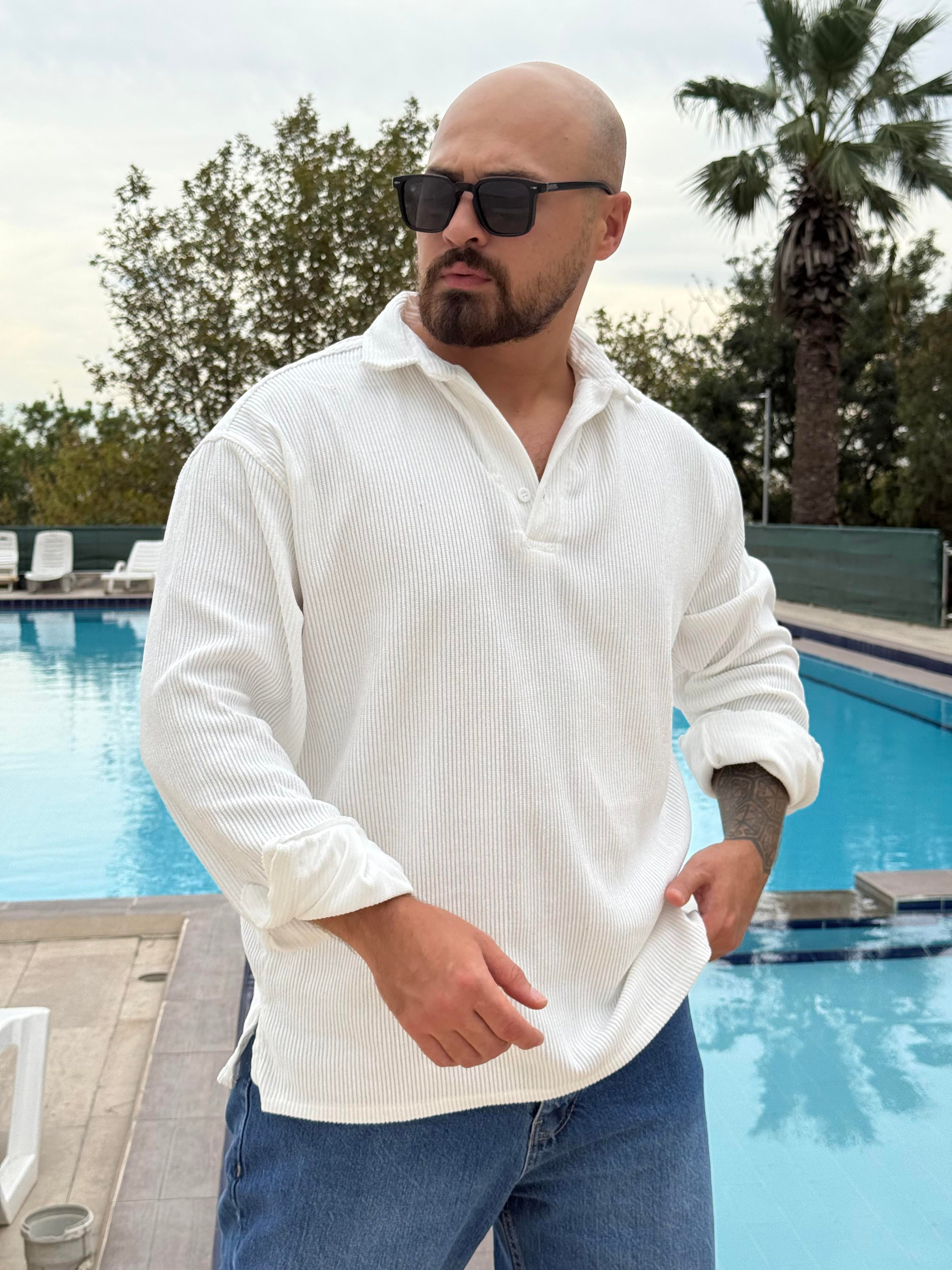 Kadife Polo Yaka Oversize Sweatshirt (SVTB46)
