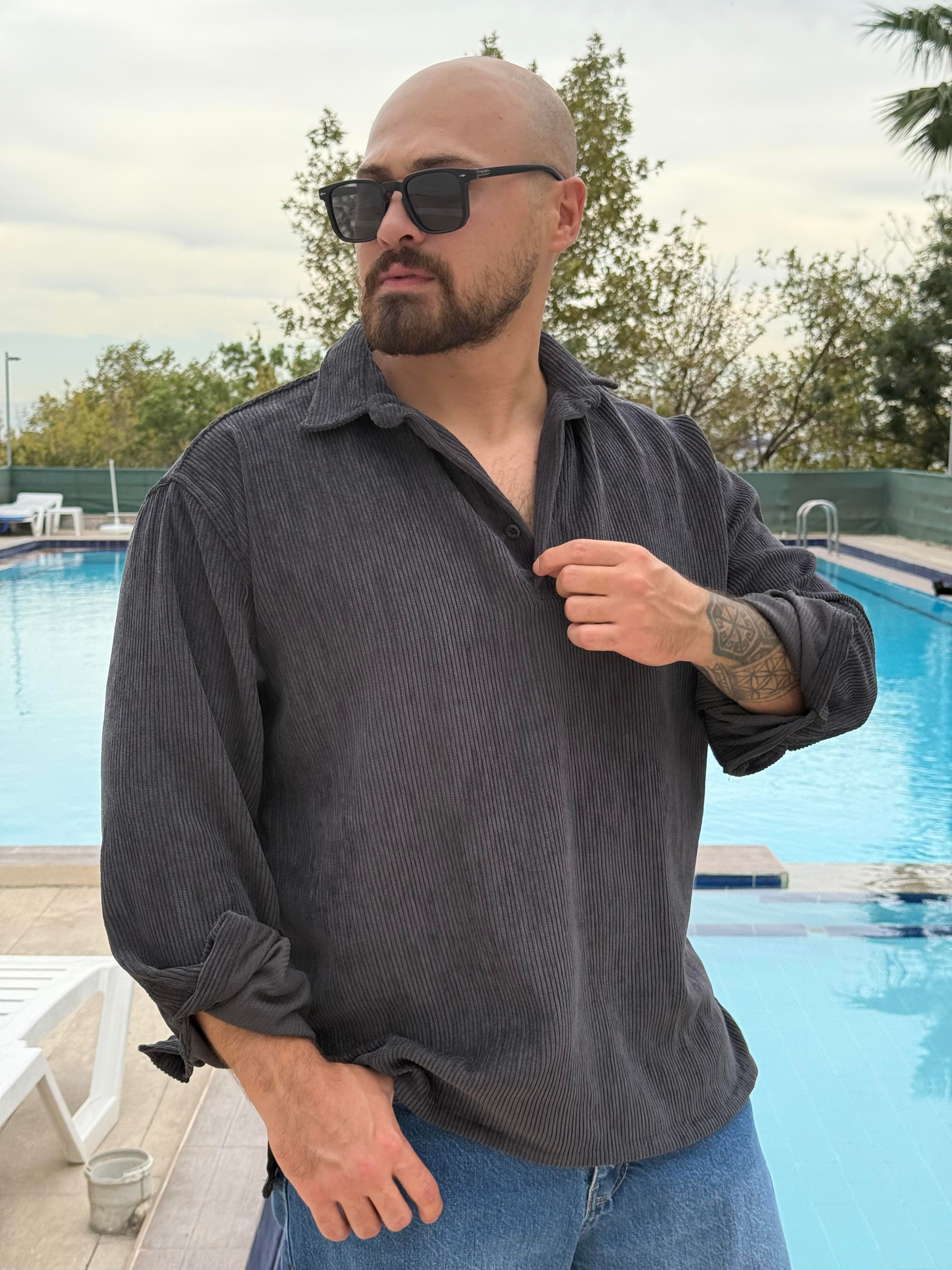 Kadife Polo Yaka Oversize Sweatshirt (SVTA46)