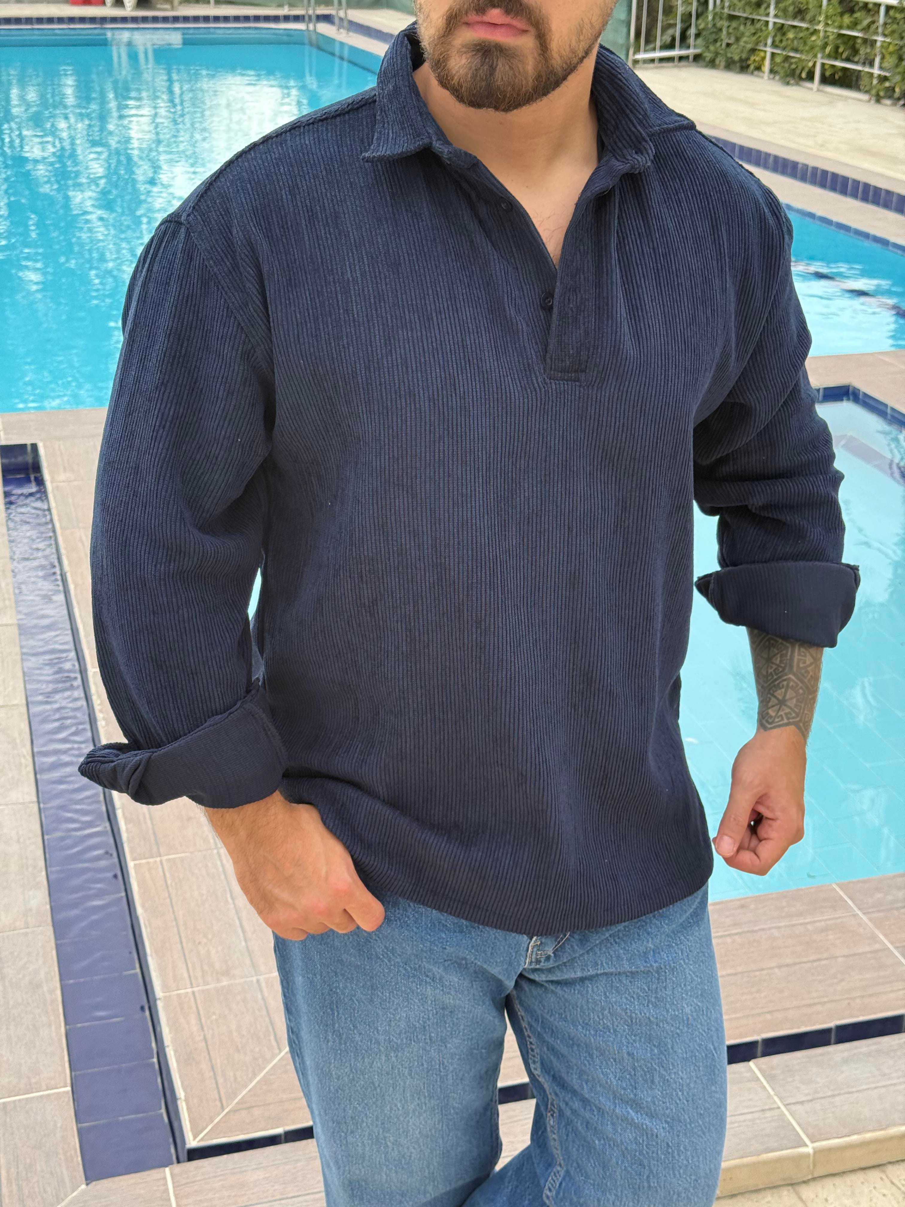 Kadife Polo Yaka Oversize Sweatshirt (SVTL46)