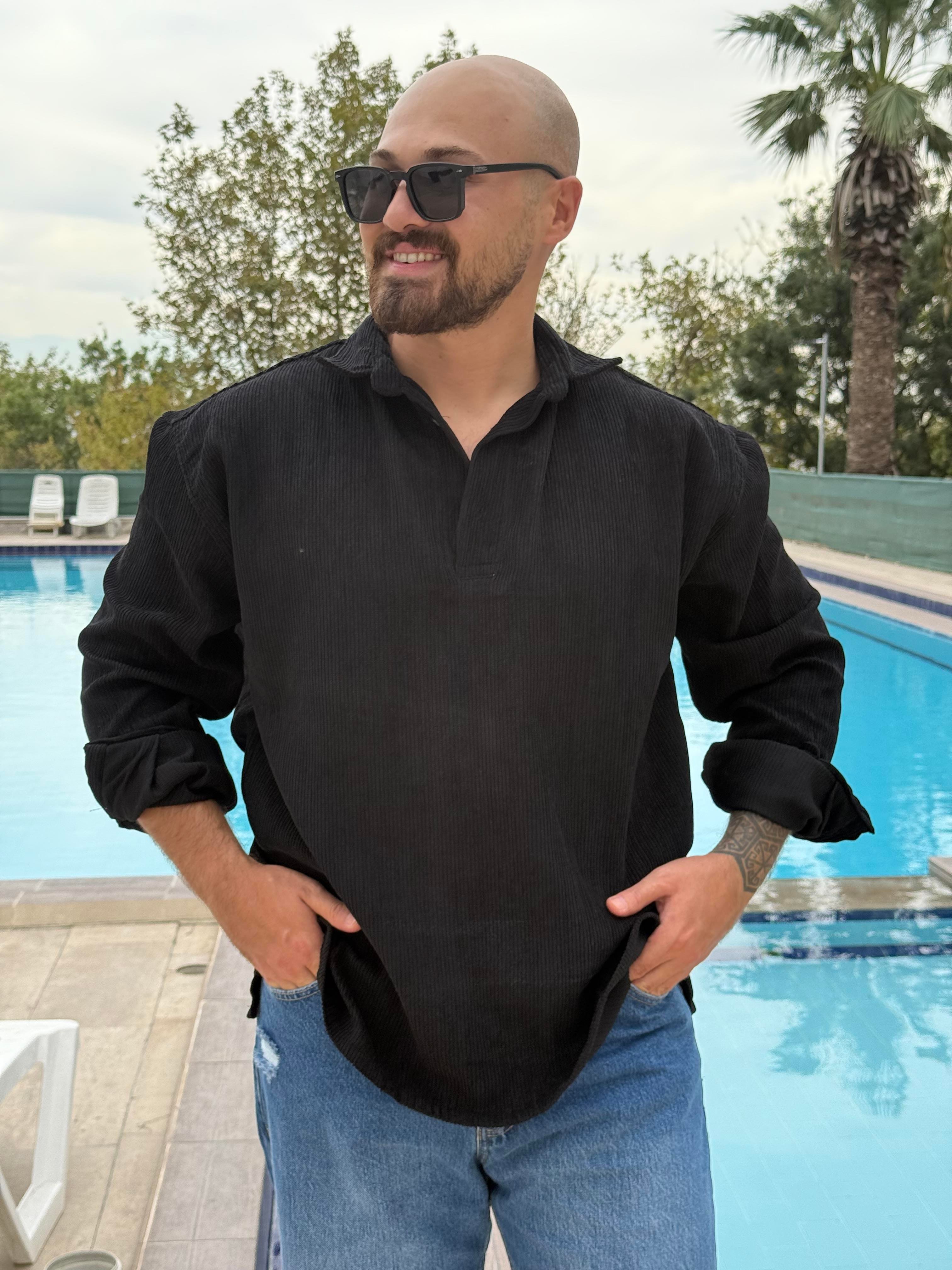 Kadife Polo Yaka Oversize Sweatshirt (SVTS46)
