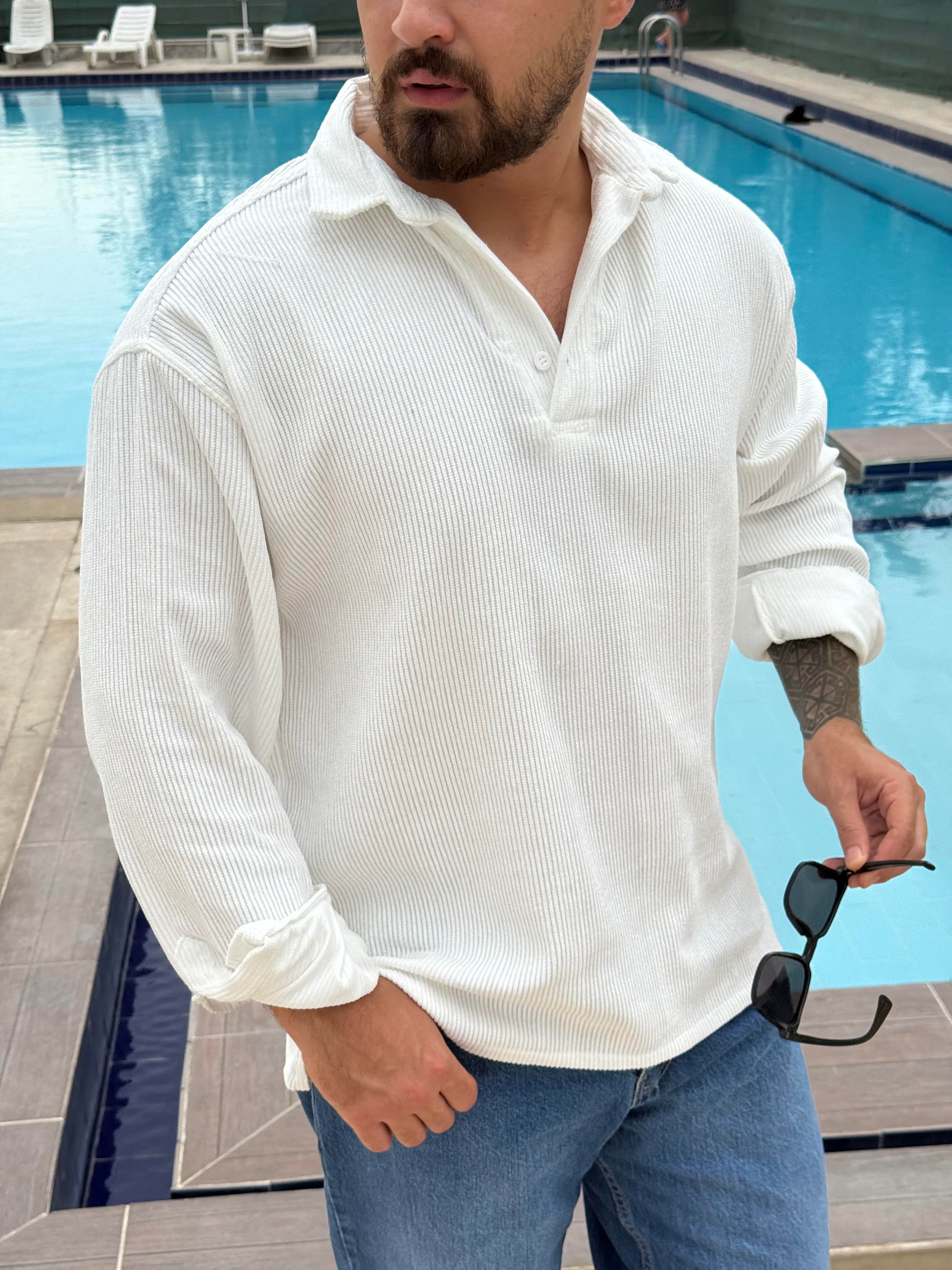 Kadife Polo Yaka Oversize Sweatshirt (SVTB46)