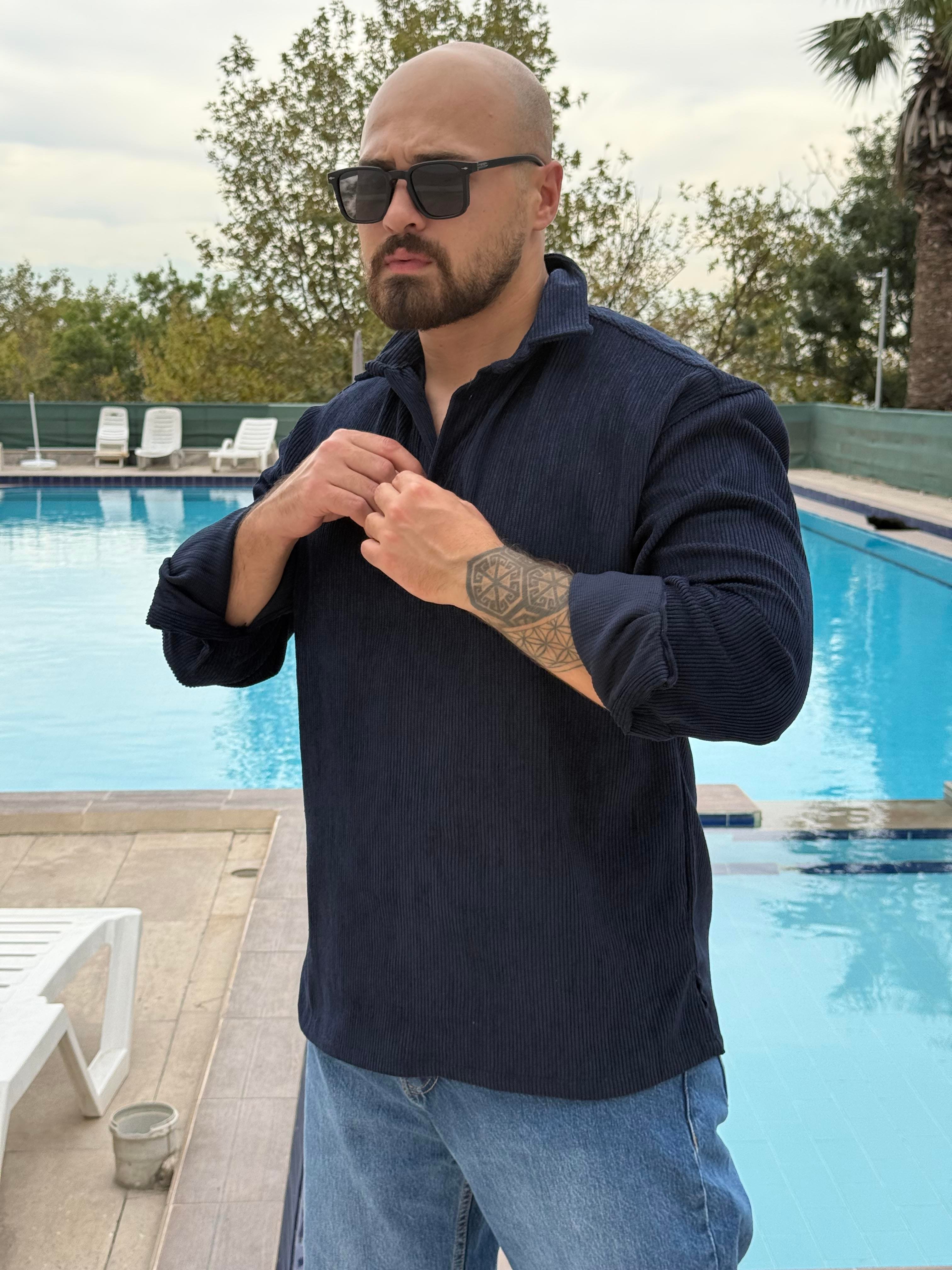 Kadife Polo Yaka Oversize Sweatshirt (SVTL46)