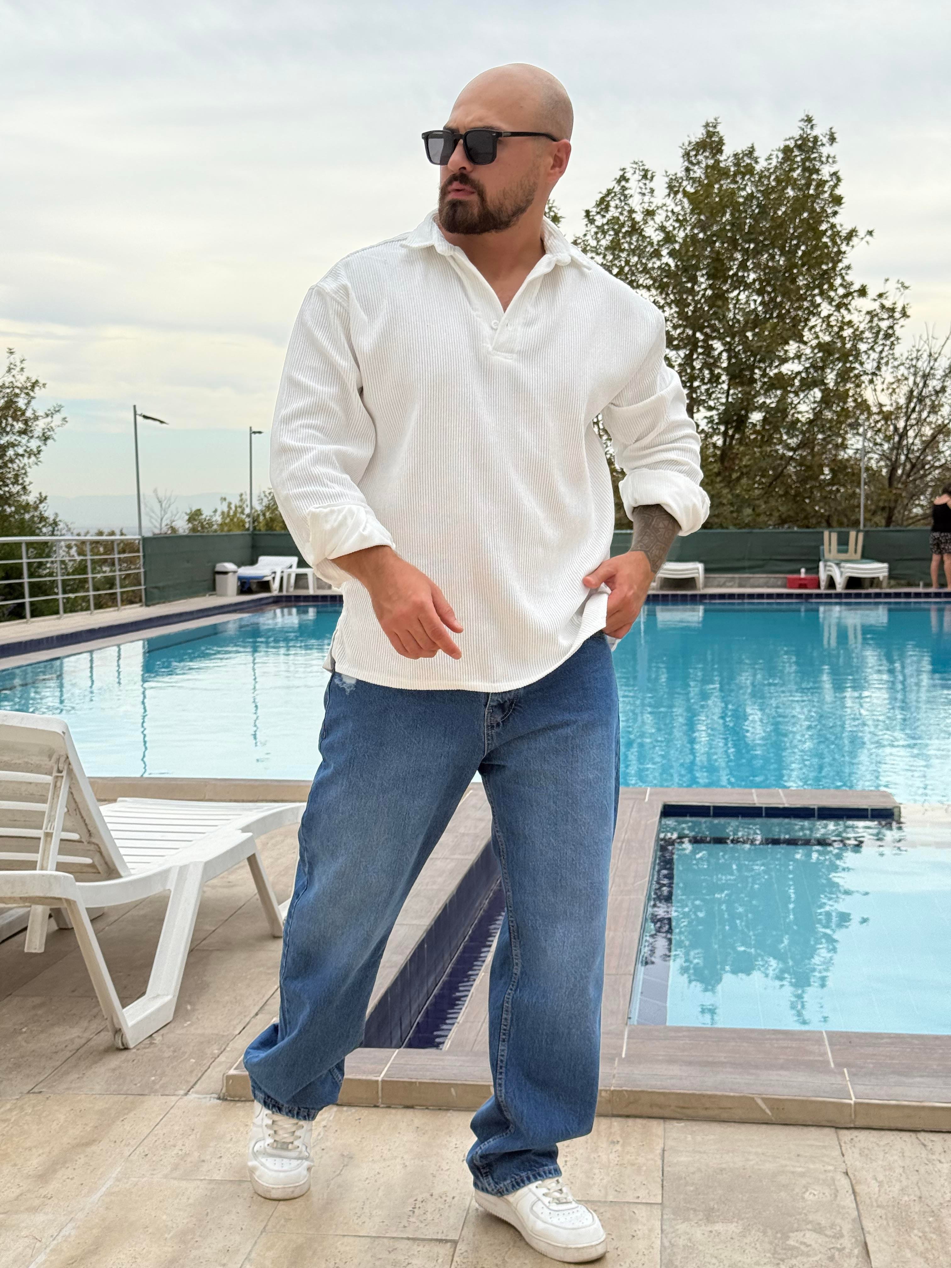 Kadife Polo Yaka Oversize Sweatshirt (SVTB46)