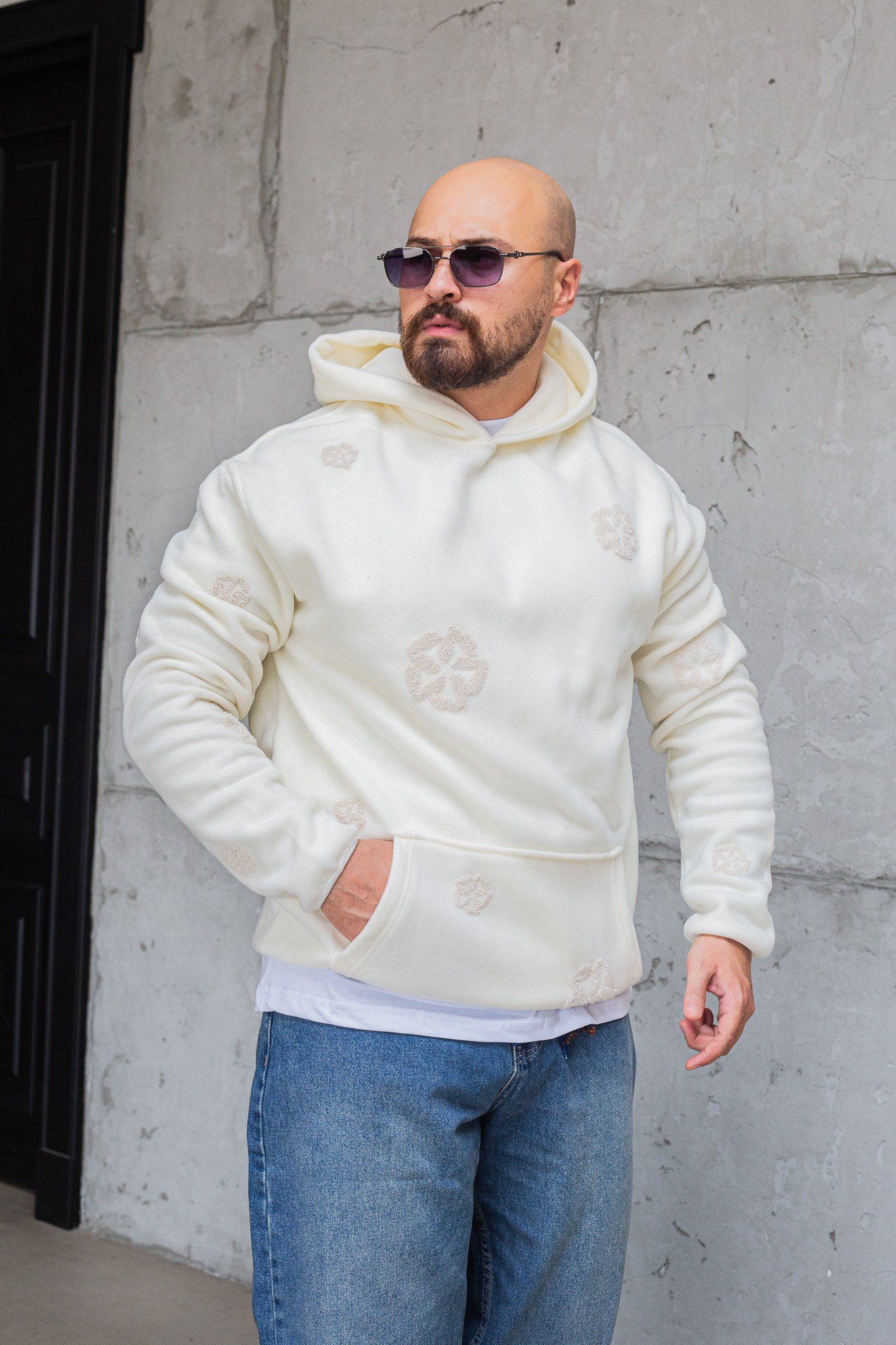 Kanguru Cepli Rahat Kesim Nakışlı Polar Sweatshirt (SVTB95)