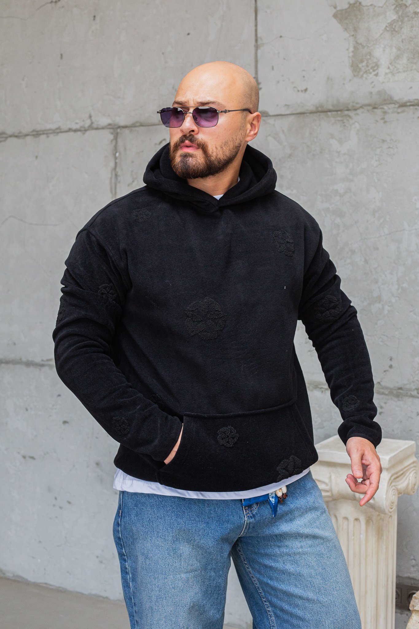 Kanguru Cepli Rahat Kesim Nakışlı Polar Sweatshirt (SVTS95)