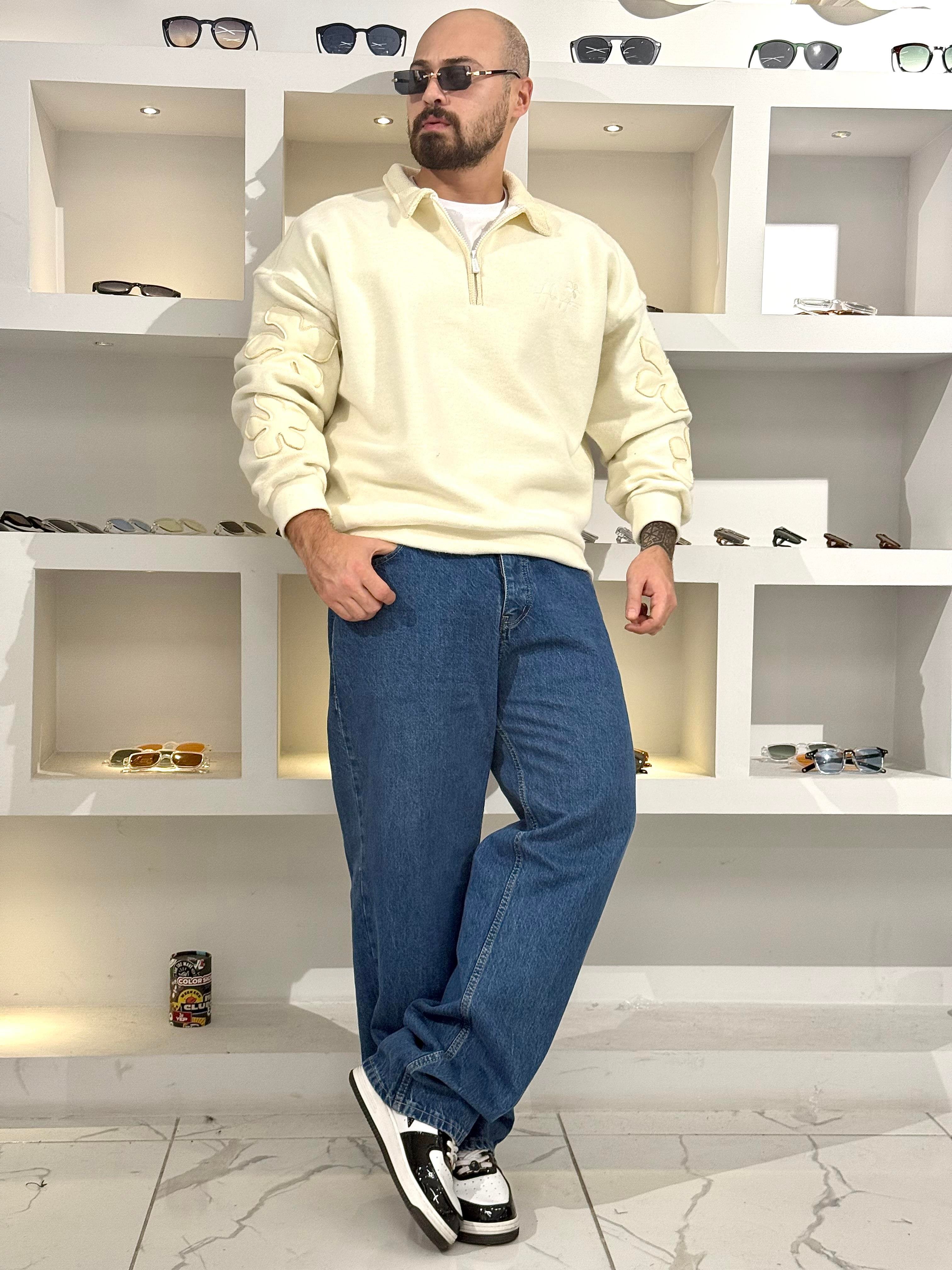 Kaşe Kumaş Polo Yaka Oversize Sweat (SVTB61)