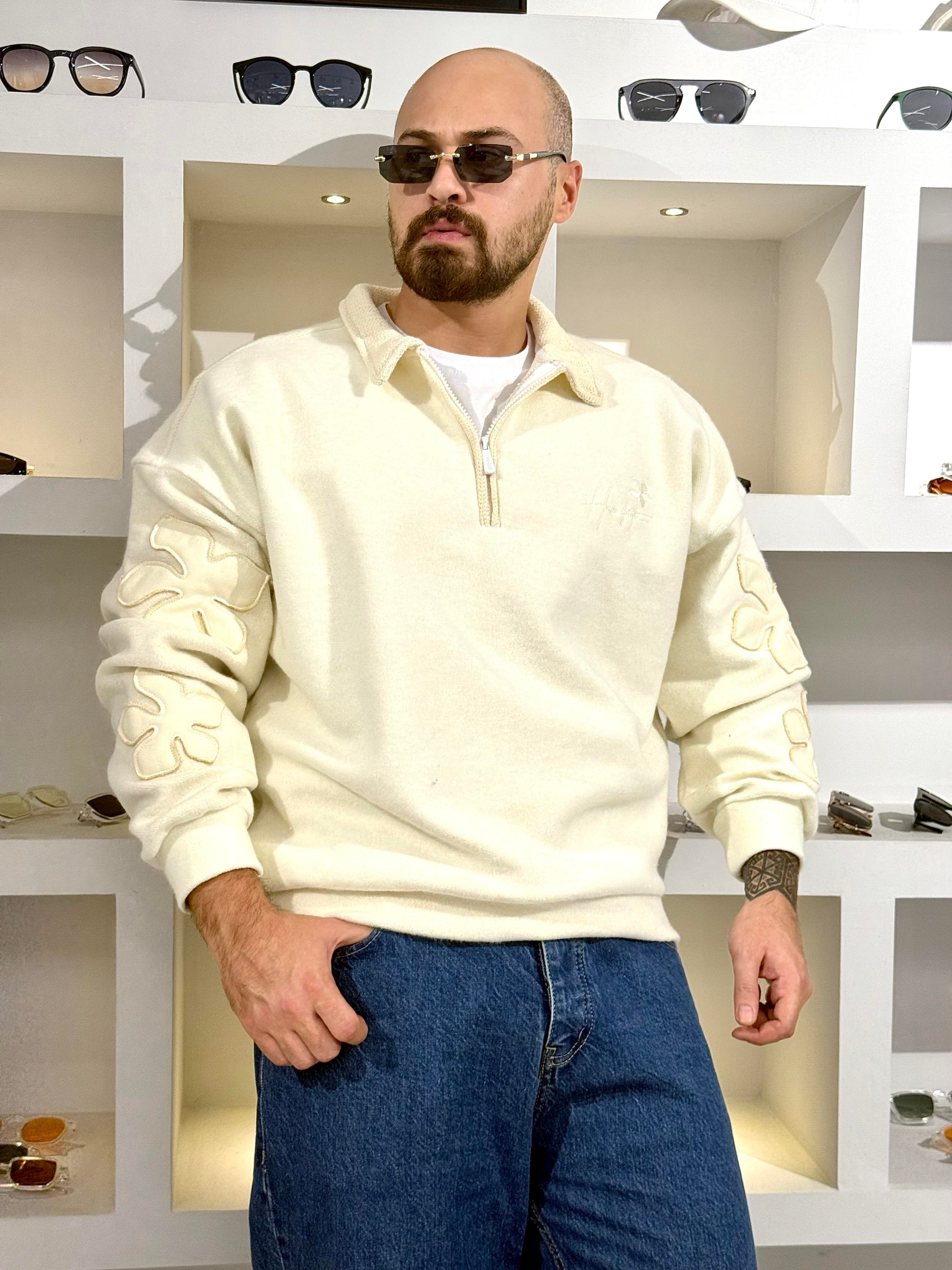 Kaşe Kumaş Polo Yaka Oversize Sweat (SVTB61)