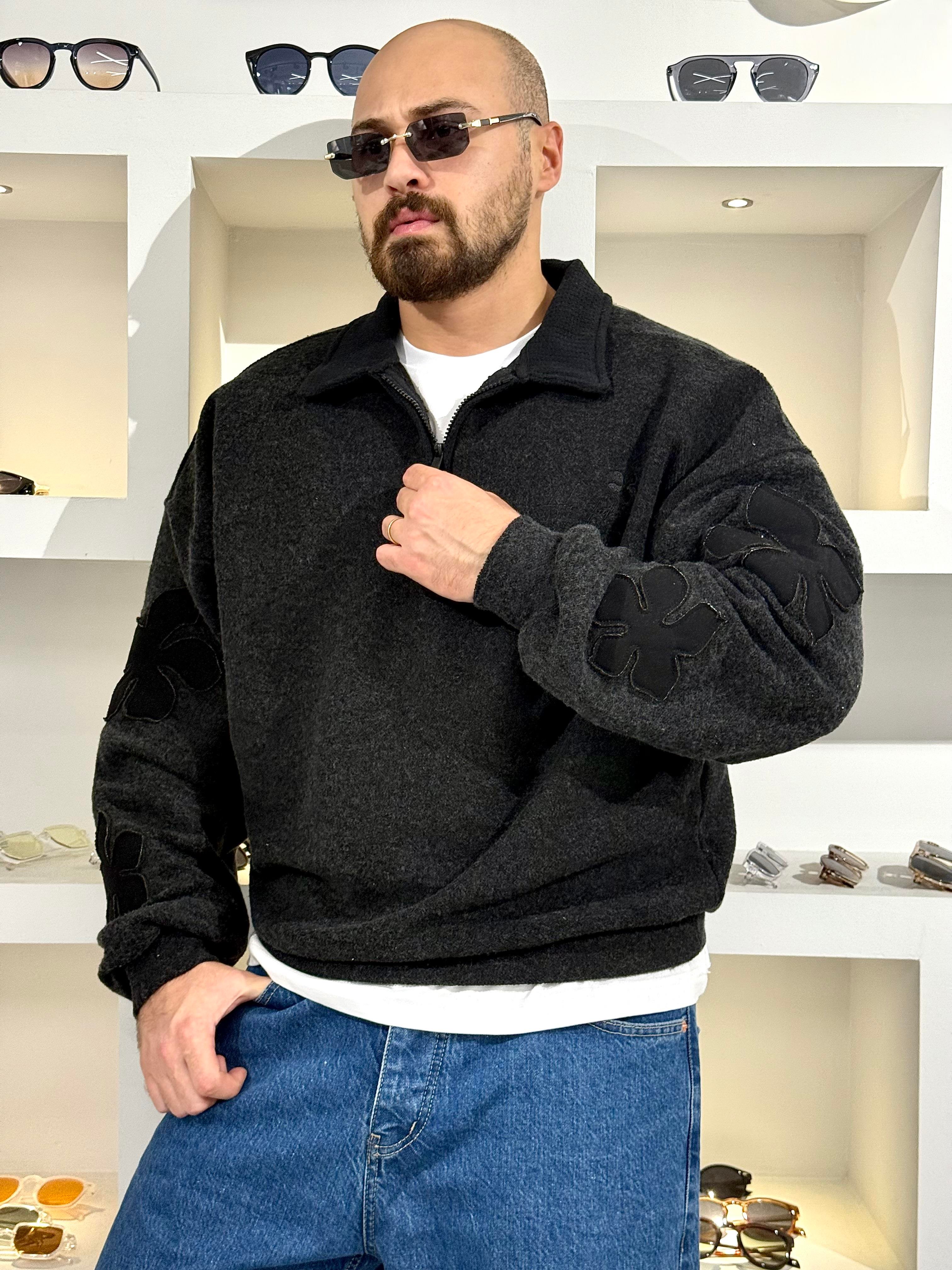 Kaşe Kumaş Polo Yaka Oversize Sweat (SVTS61)