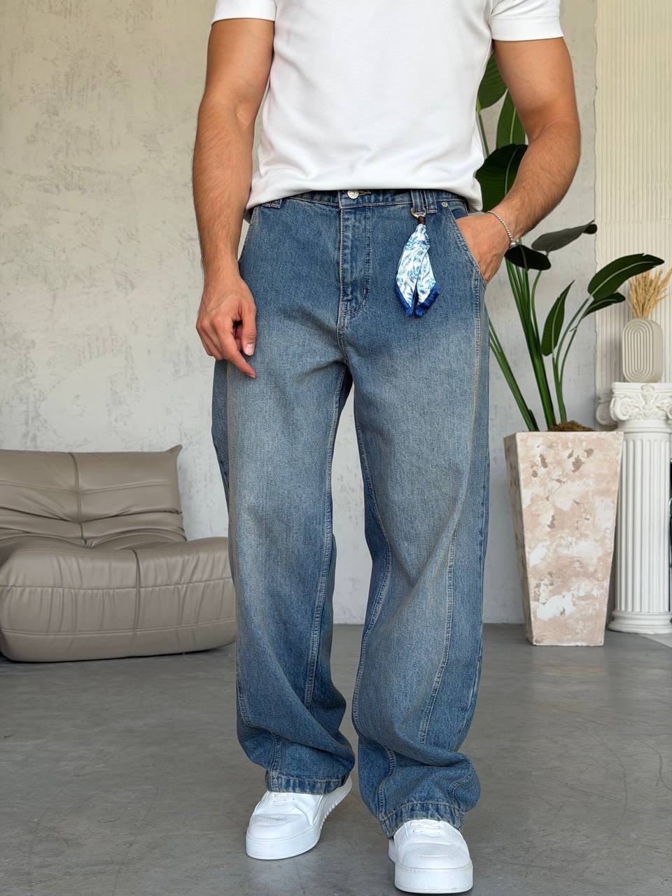 Kemer Aksesuar Detaylı Baggy Jean (KO59)