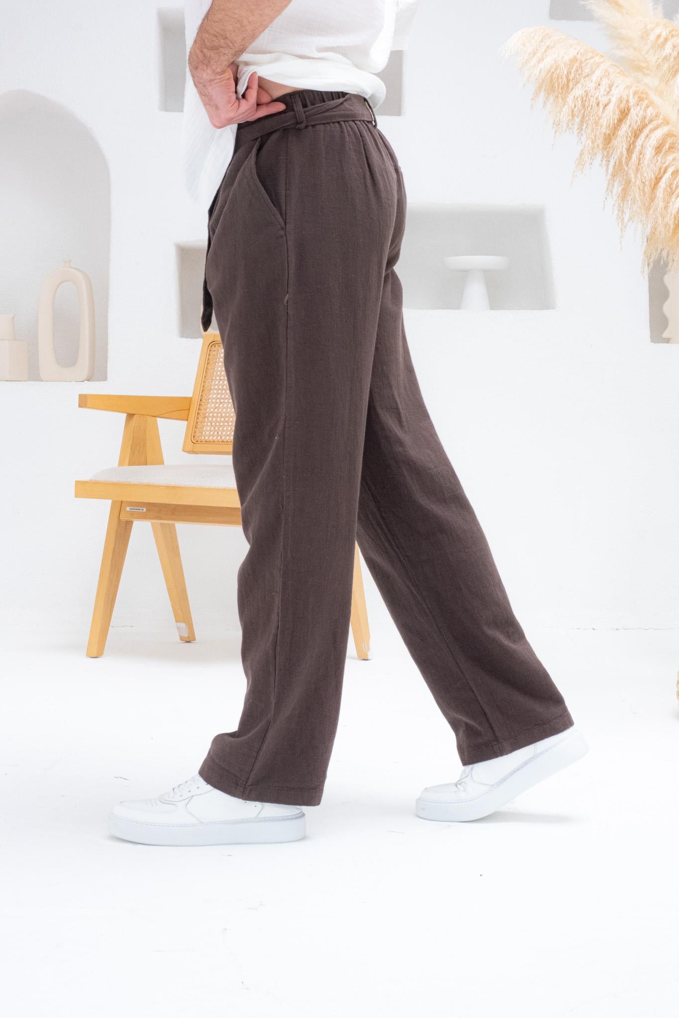 Kemer Detaylı Keten Baggy Pantolon (JGKA31)