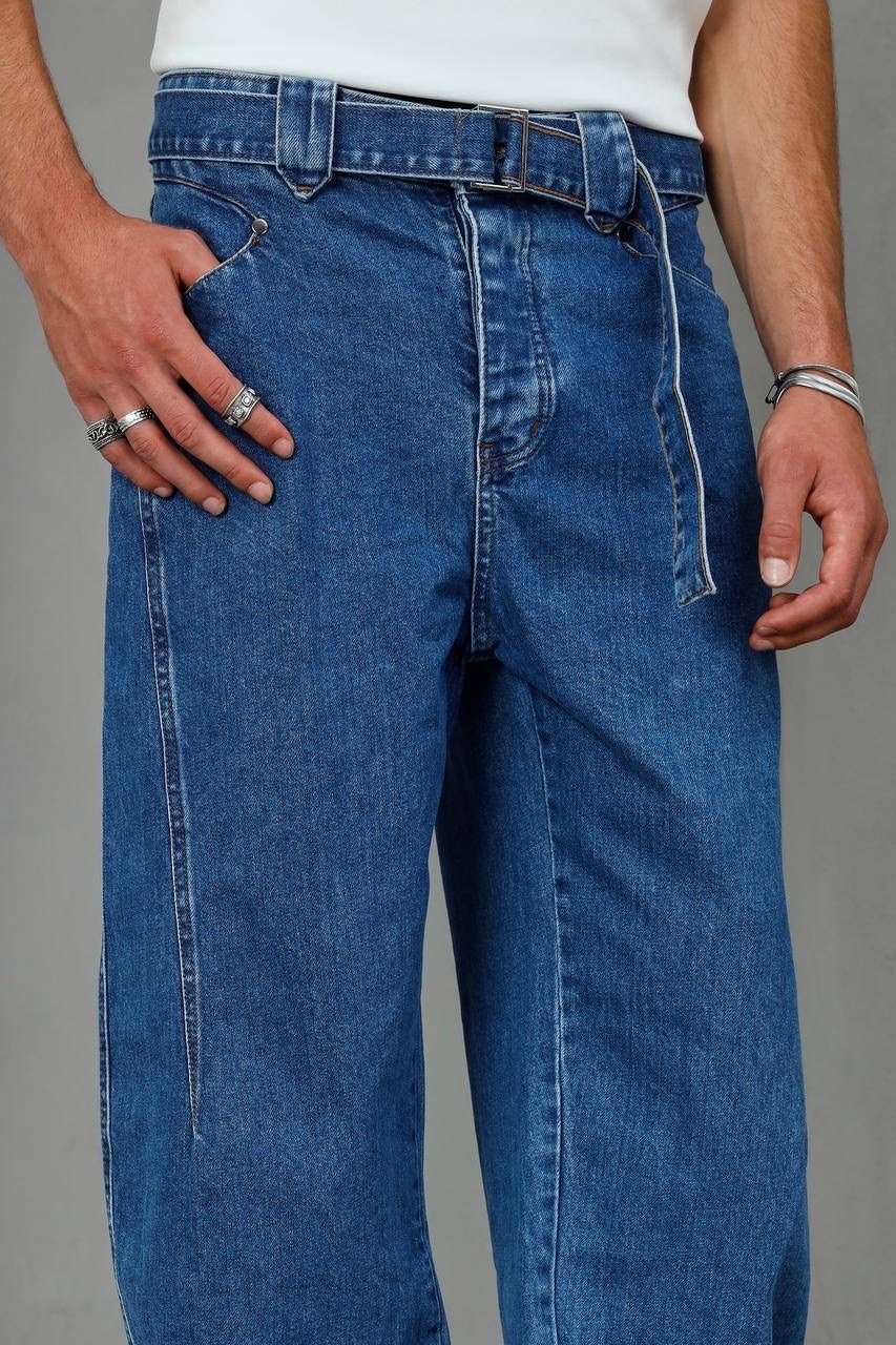 Kemerli Baggy Jean Pantolon (KOL68)