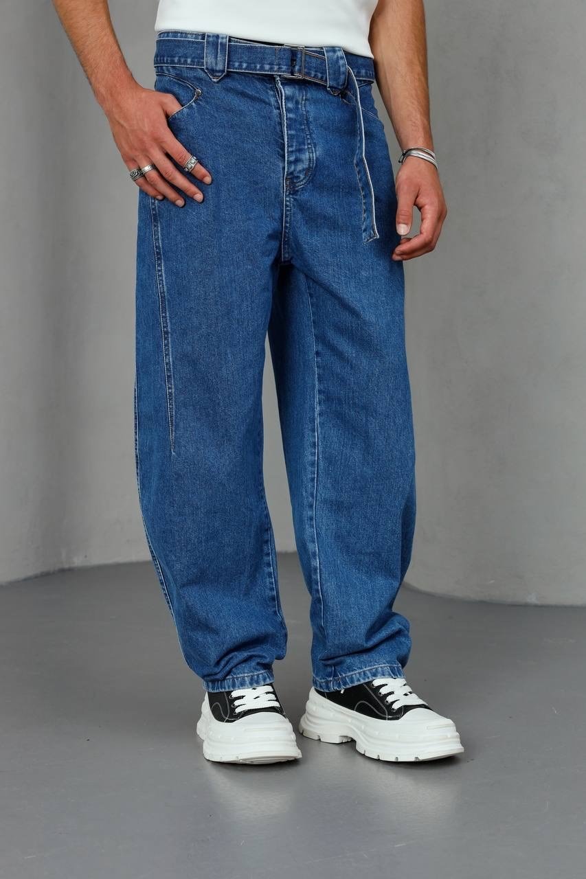 Kemerli Baggy Jean Pantolon (KOL68)