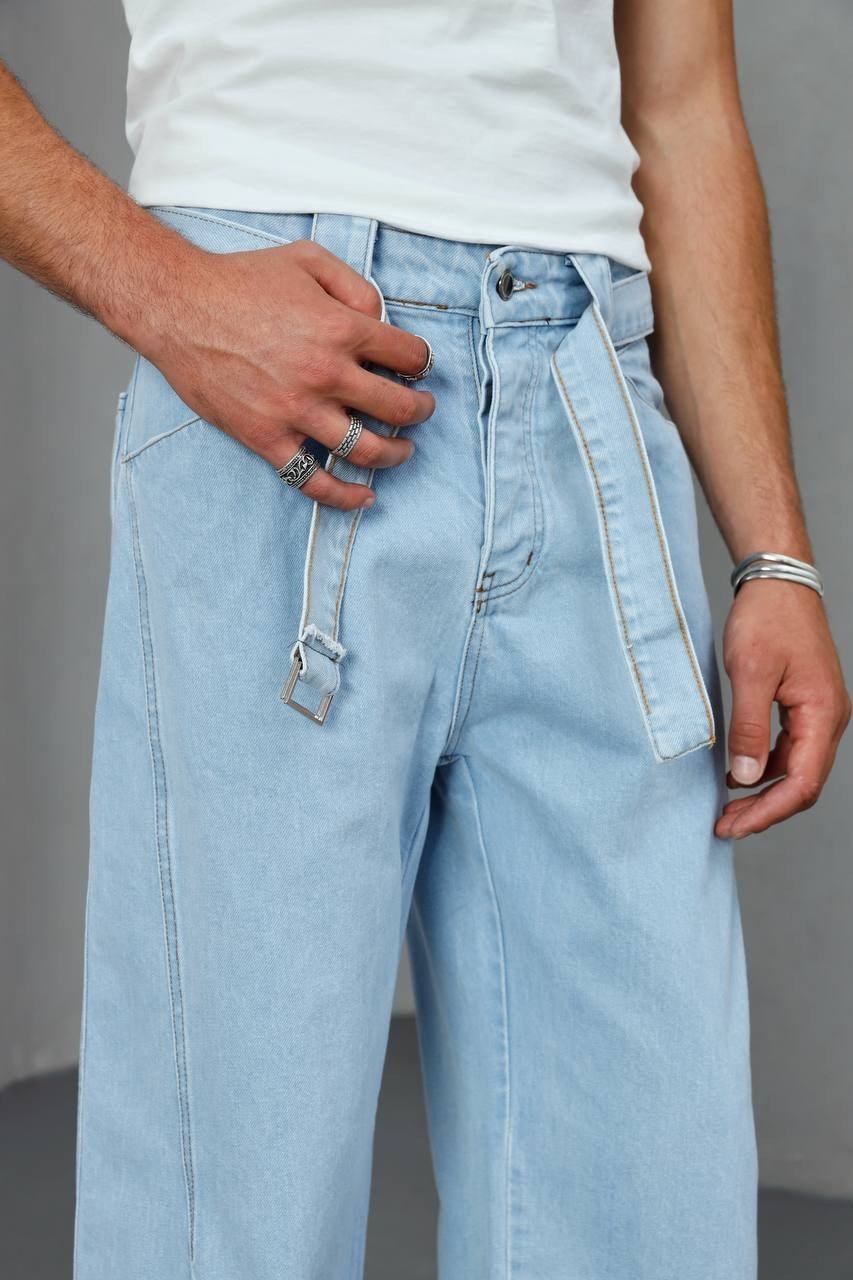 Kemerli Baggy Jean Pantolon (KOM68)