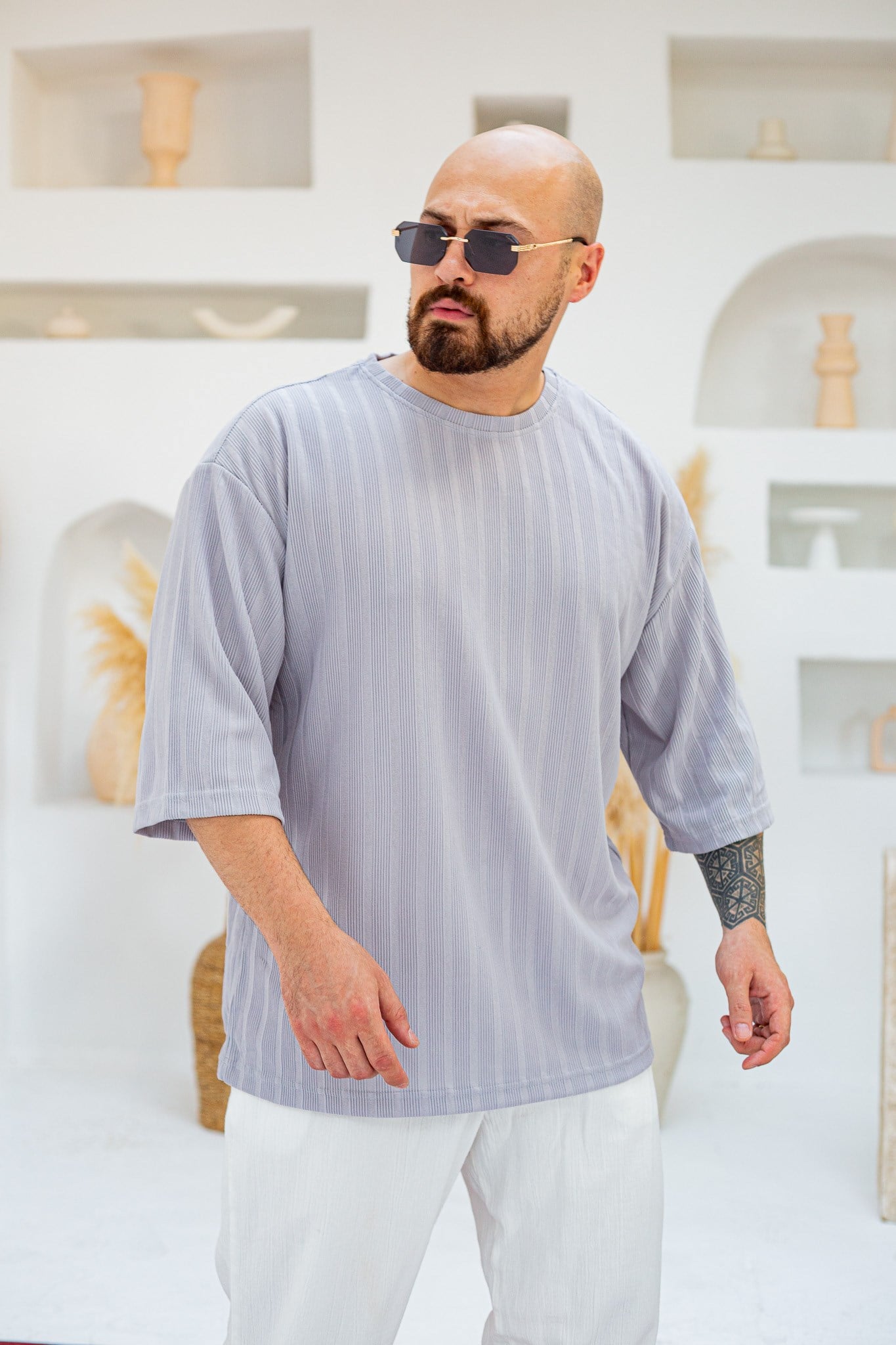 Kendinden Desenli Oversize T-Shirt (TSG98)