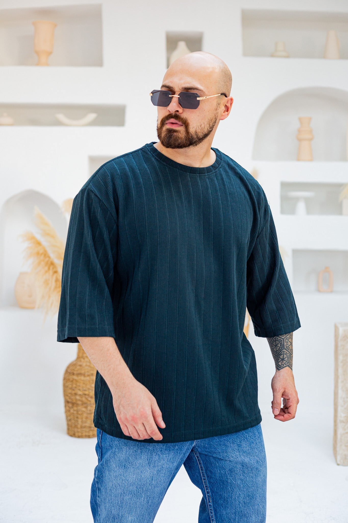 Kendinden Desenli Oversize T-Shirt (TSM98)
