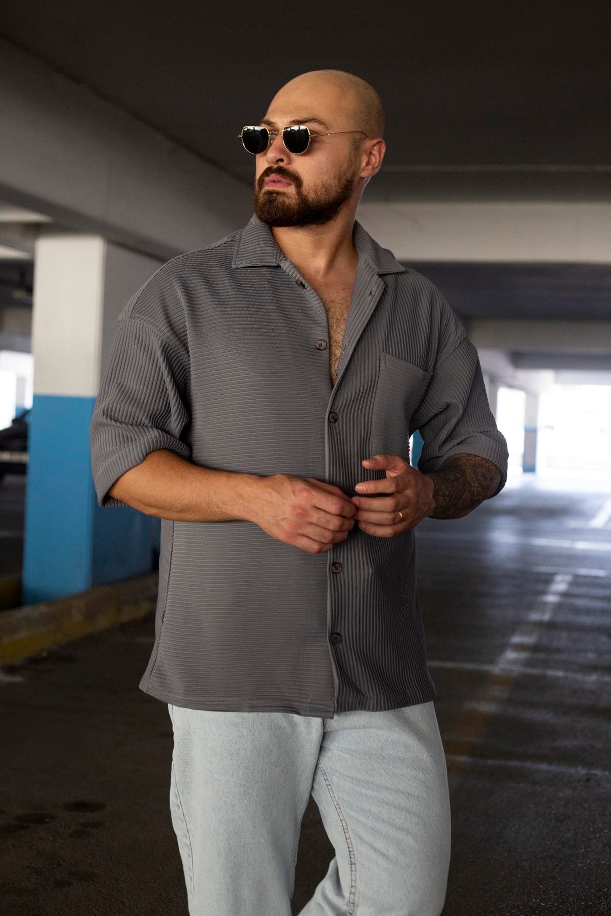 Kendinden Desenli Rahat Kalıp Gömlek (GMG84)