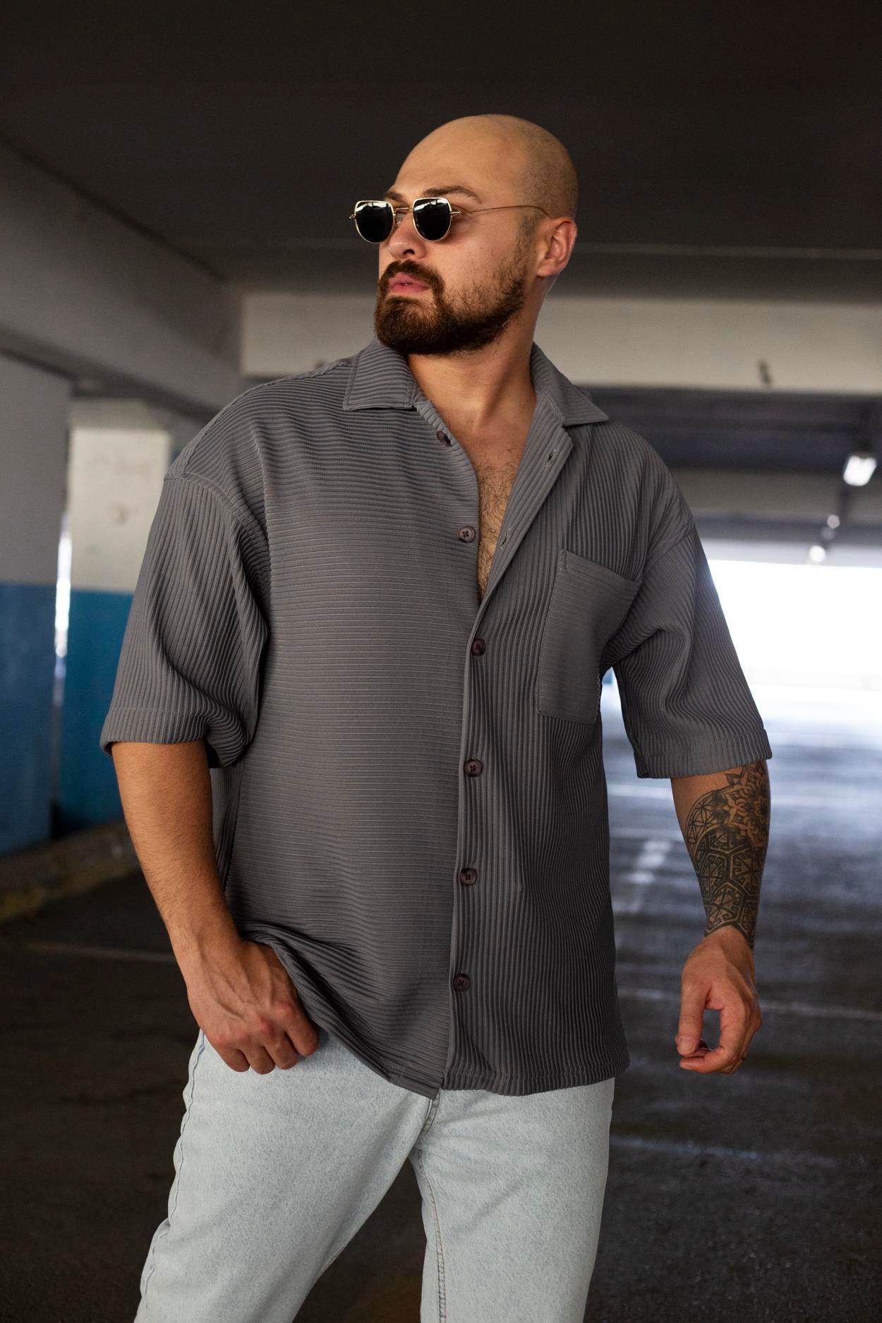 Kendinden Desenli Rahat Kalıp Gömlek (GMG84)