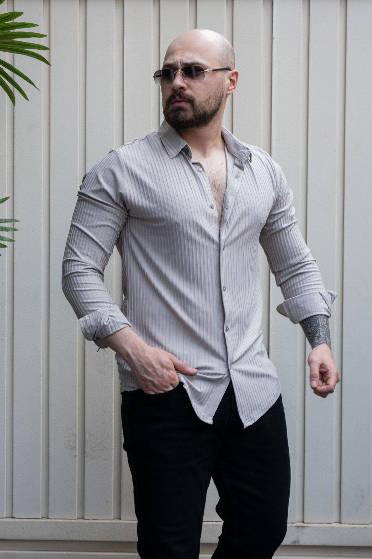 Kendinden Desenli Slim Fit Gömlek (GMG29)