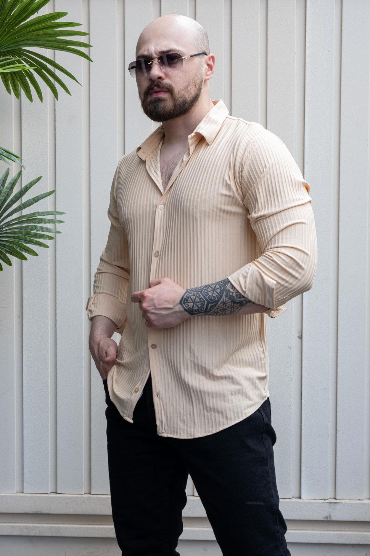 Kendinden Desenli Slim Fit Gömlek (GMKR29)