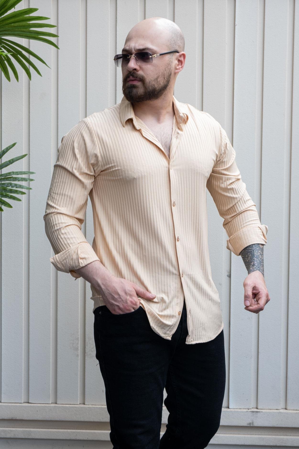 Kendinden Desenli Slim Fit Gömlek (GMKR29)