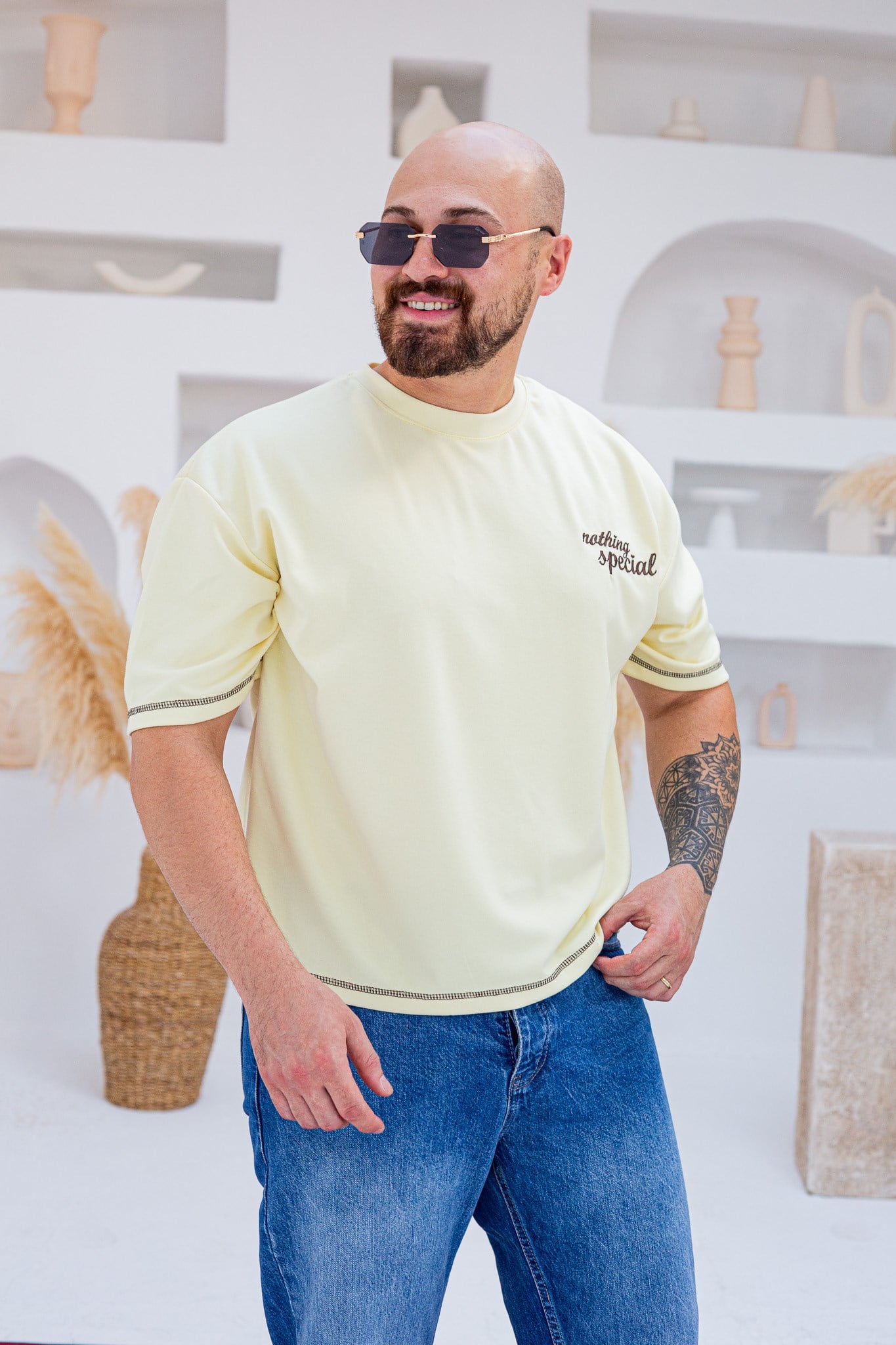 Kontrast Dikiş Detaylı Oysho Kumaş Nakışlı Oversize T-Shirt (TSSA102)