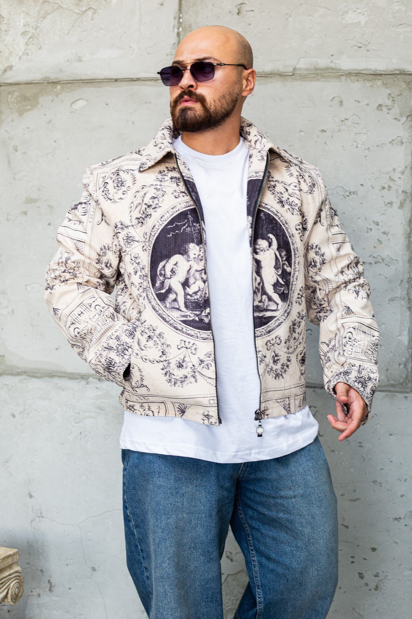 Melek Baskılı Oversize Vintage Tasarım Erkek Ceket (MEV67)