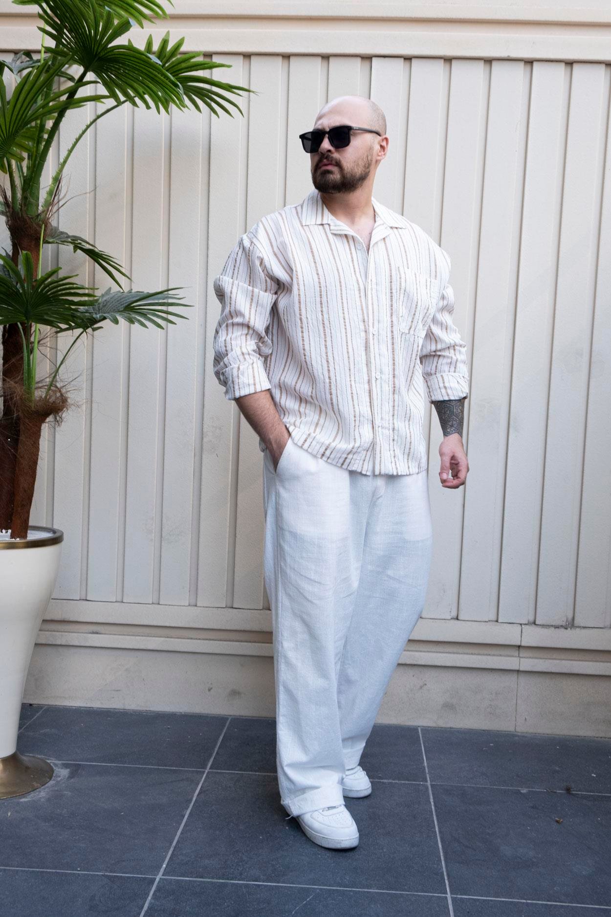 Modal Kumaş Çizgili Rahat Kalıp Gömlek(SNK01)