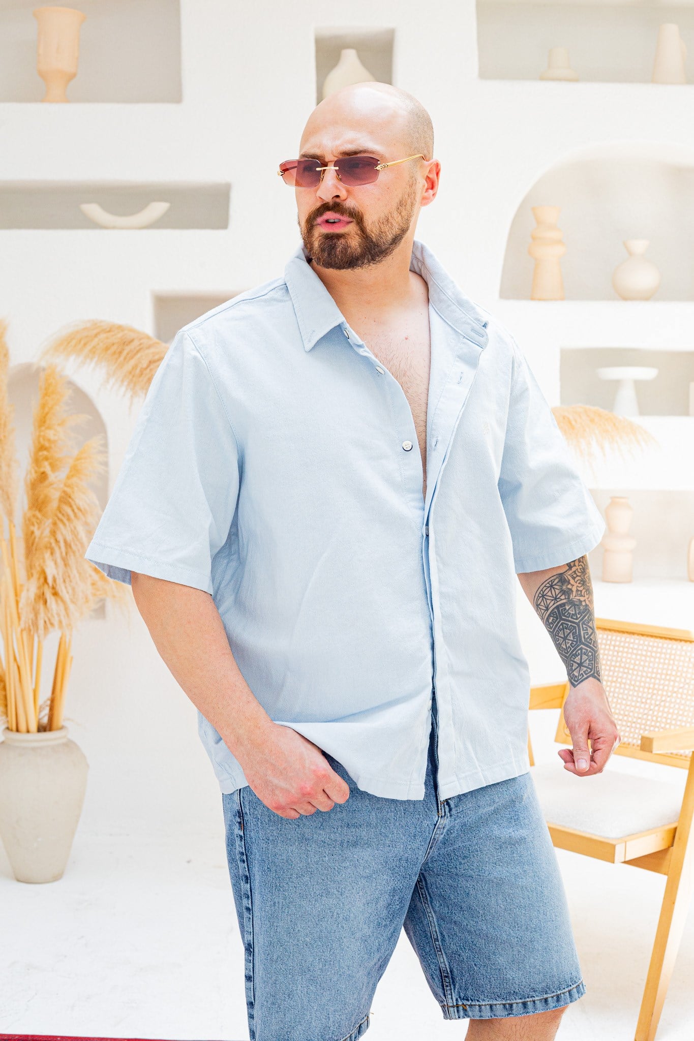 Nakış Detaylı Keten Oversize Gömlek (GMM131)