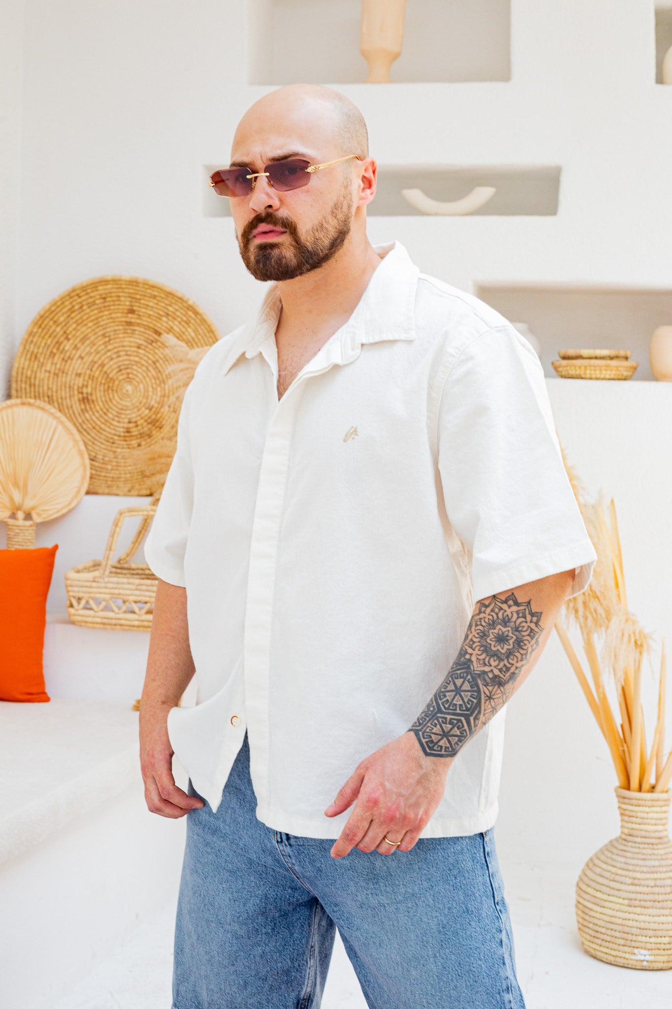 Nakış Detaylı Keten Oversize Gömlek (GMB131)