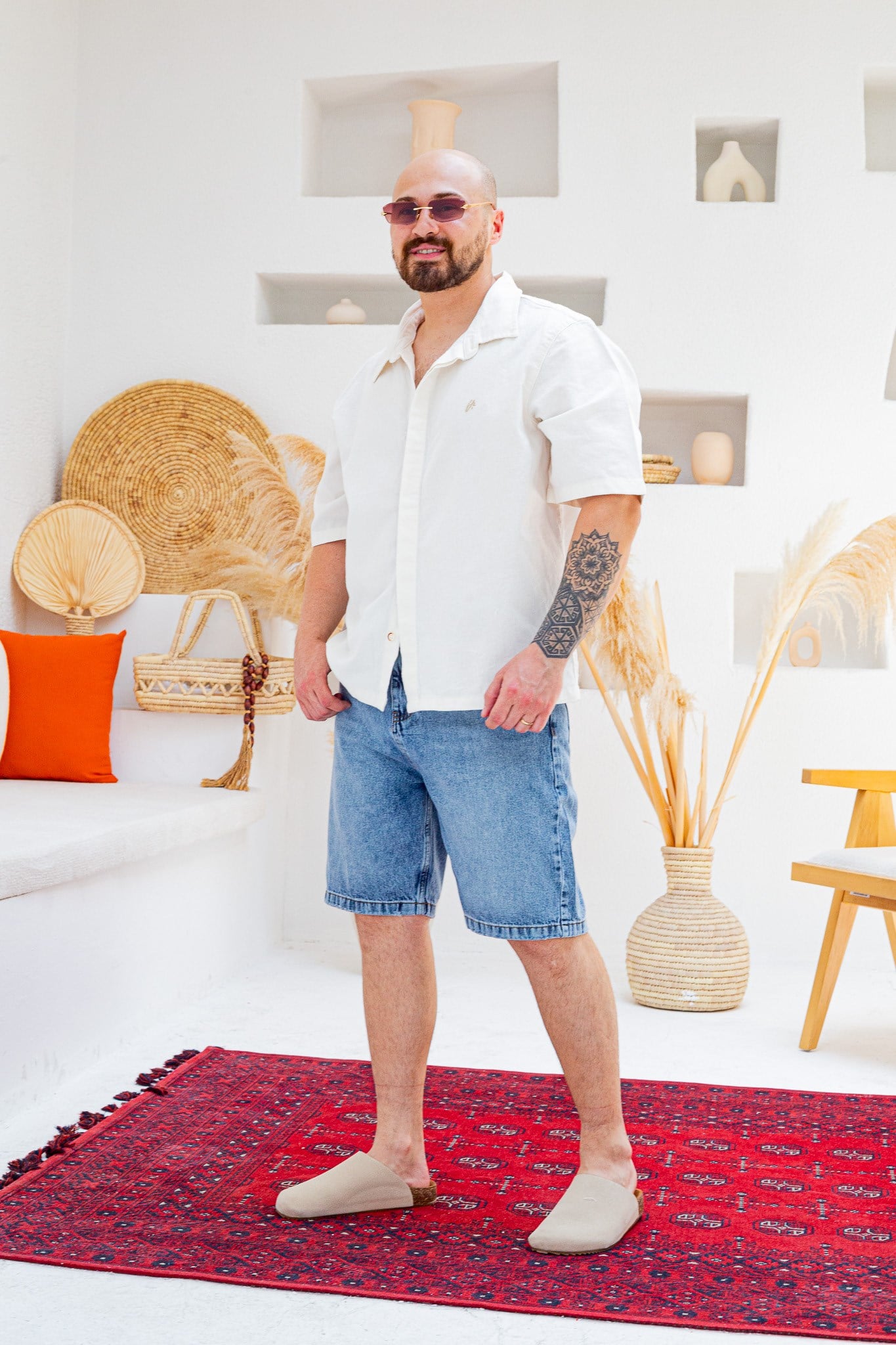 Nakış Detaylı Keten Oversize Gömlek (GMB131)