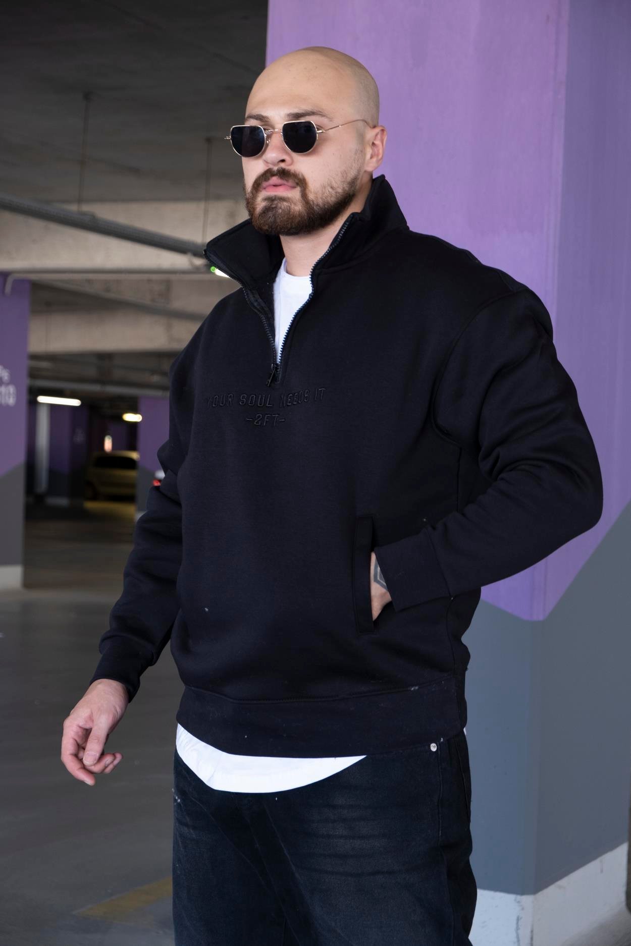 Nakış Detaylı Yarım Fermuarlı Rahat Kalıp Sweatshirt (SVTS11)