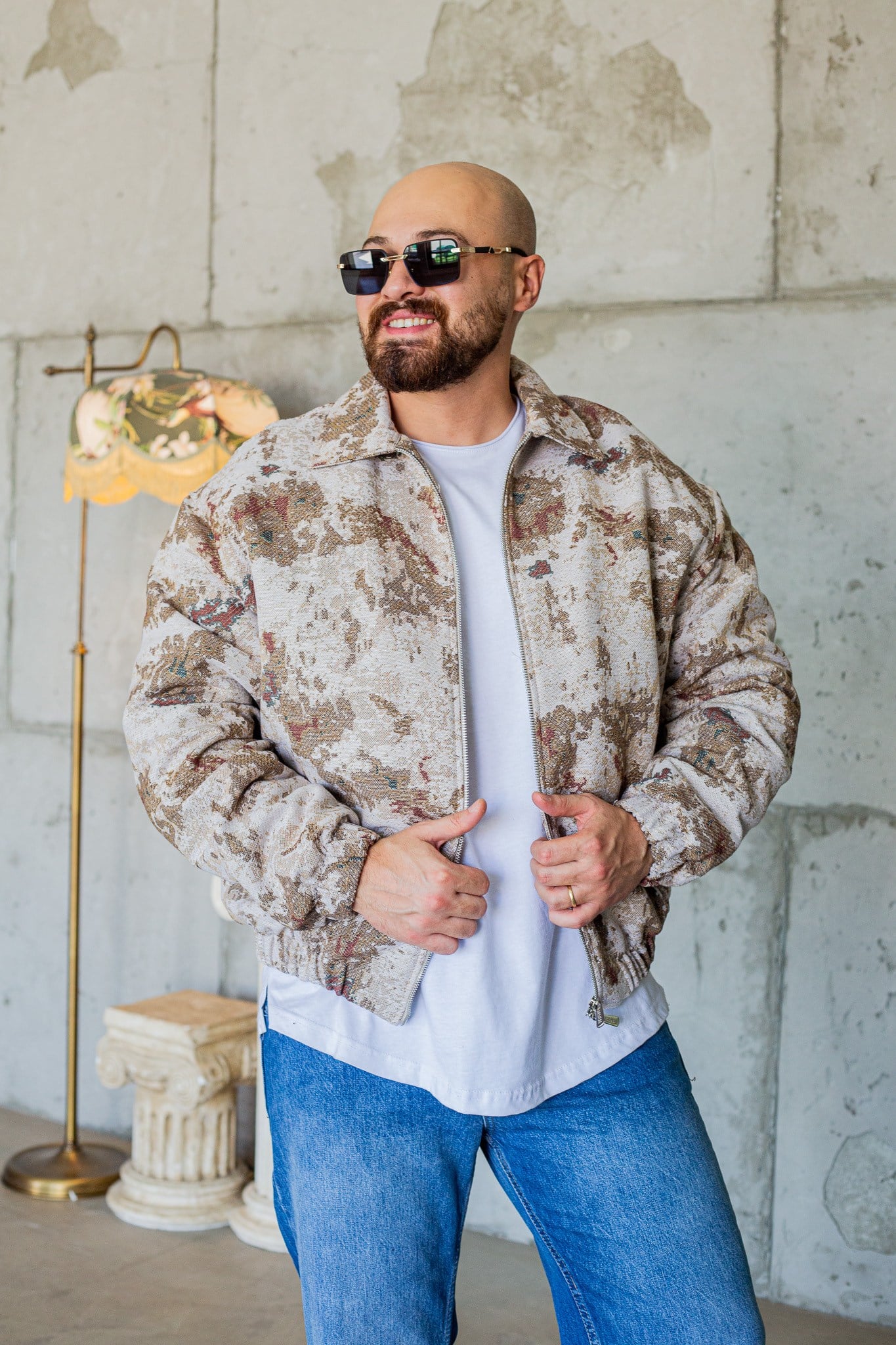Oversize Abstract Desenli Dokuma Sokak Stili Mont (MTK77)