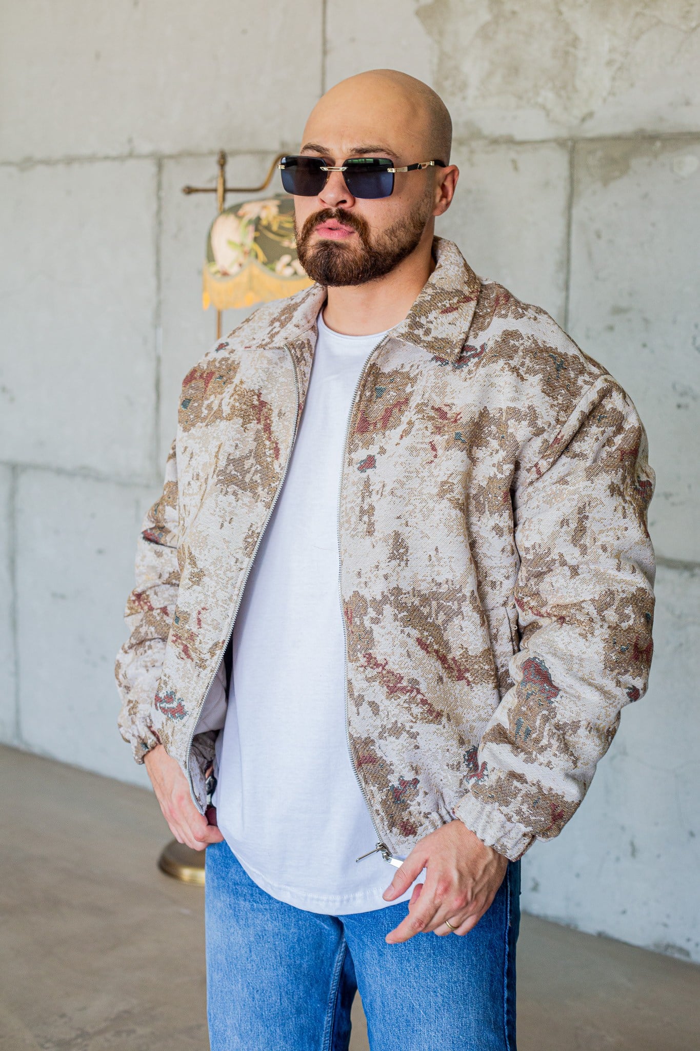 Oversize Abstract Desenli Dokuma Sokak Stili Mont (MTK77)