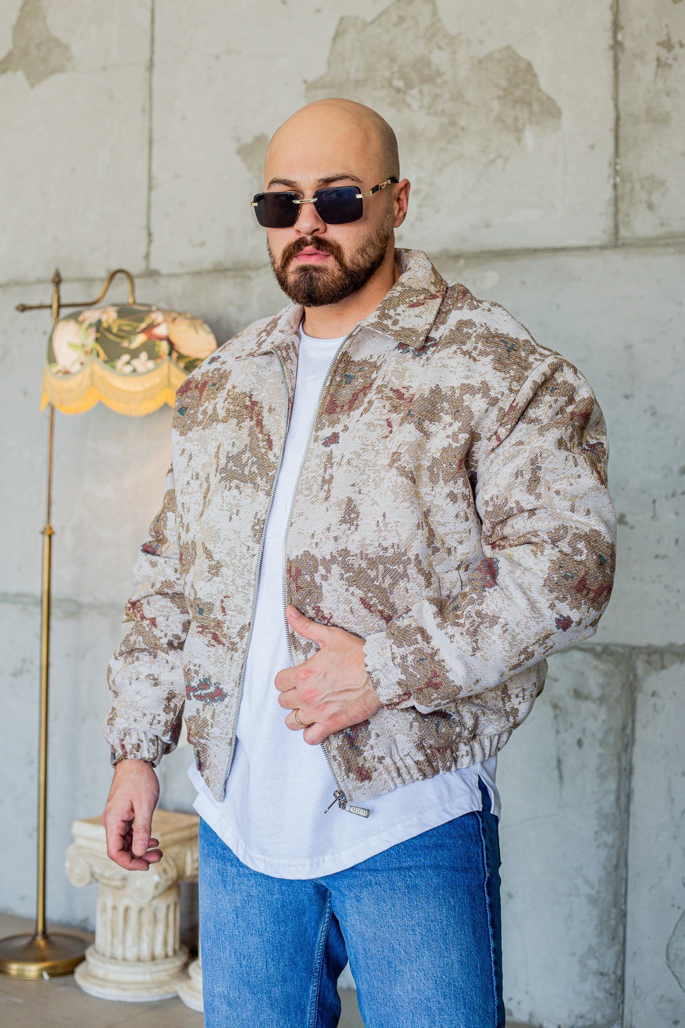 Oversize Abstract Desenli Dokuma Sokak Stili Mont (MTK77)