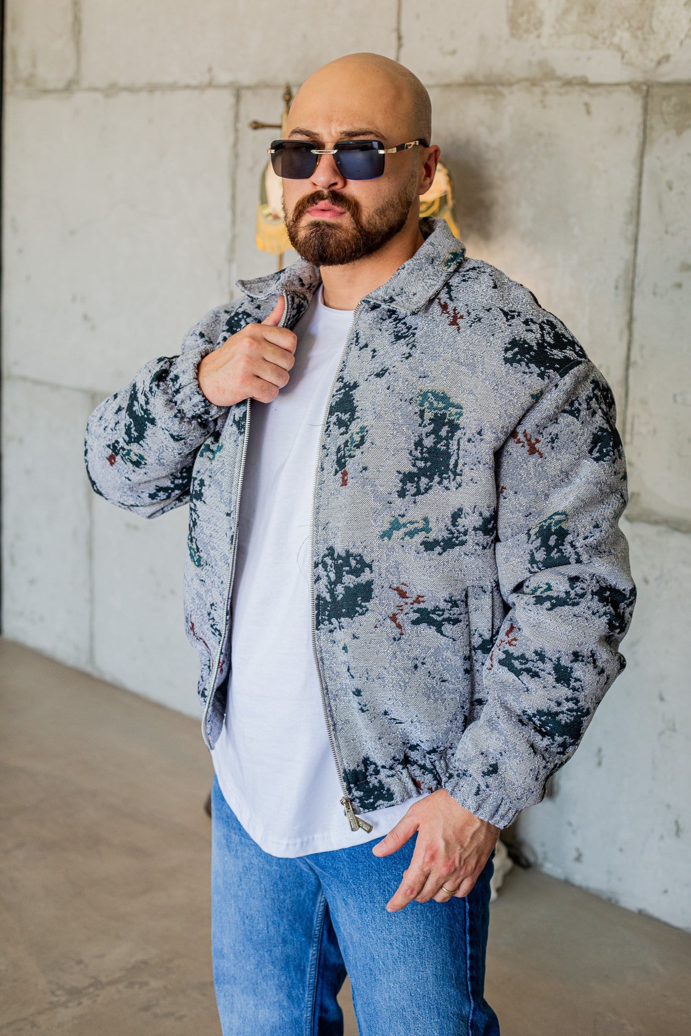 Oversize Abstract Desenli Dokuma Sokak Stili Mont (MTG77)
