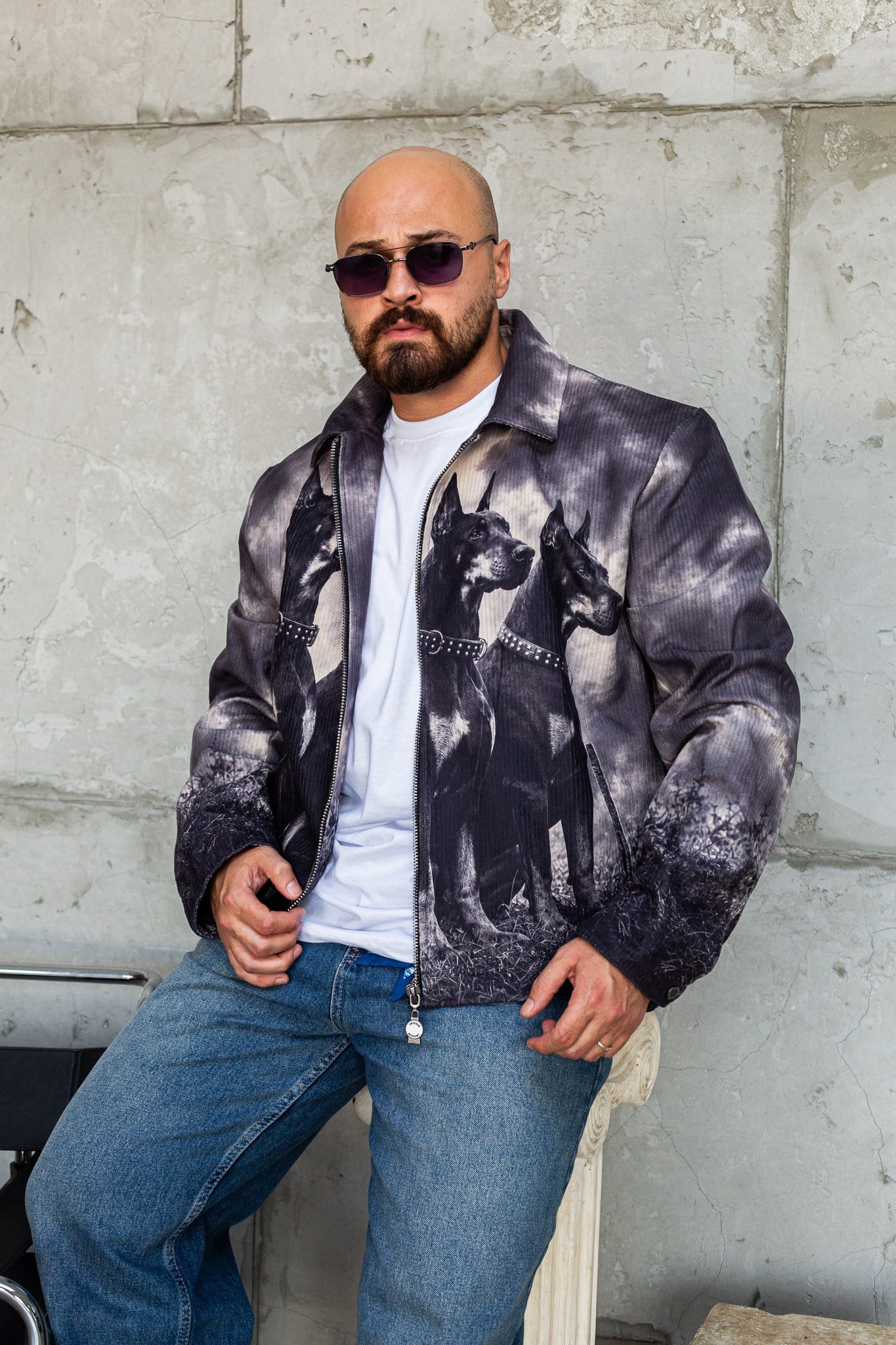Oversize Doberman Desenli Tasarım Erkek Ceket (MEV66)