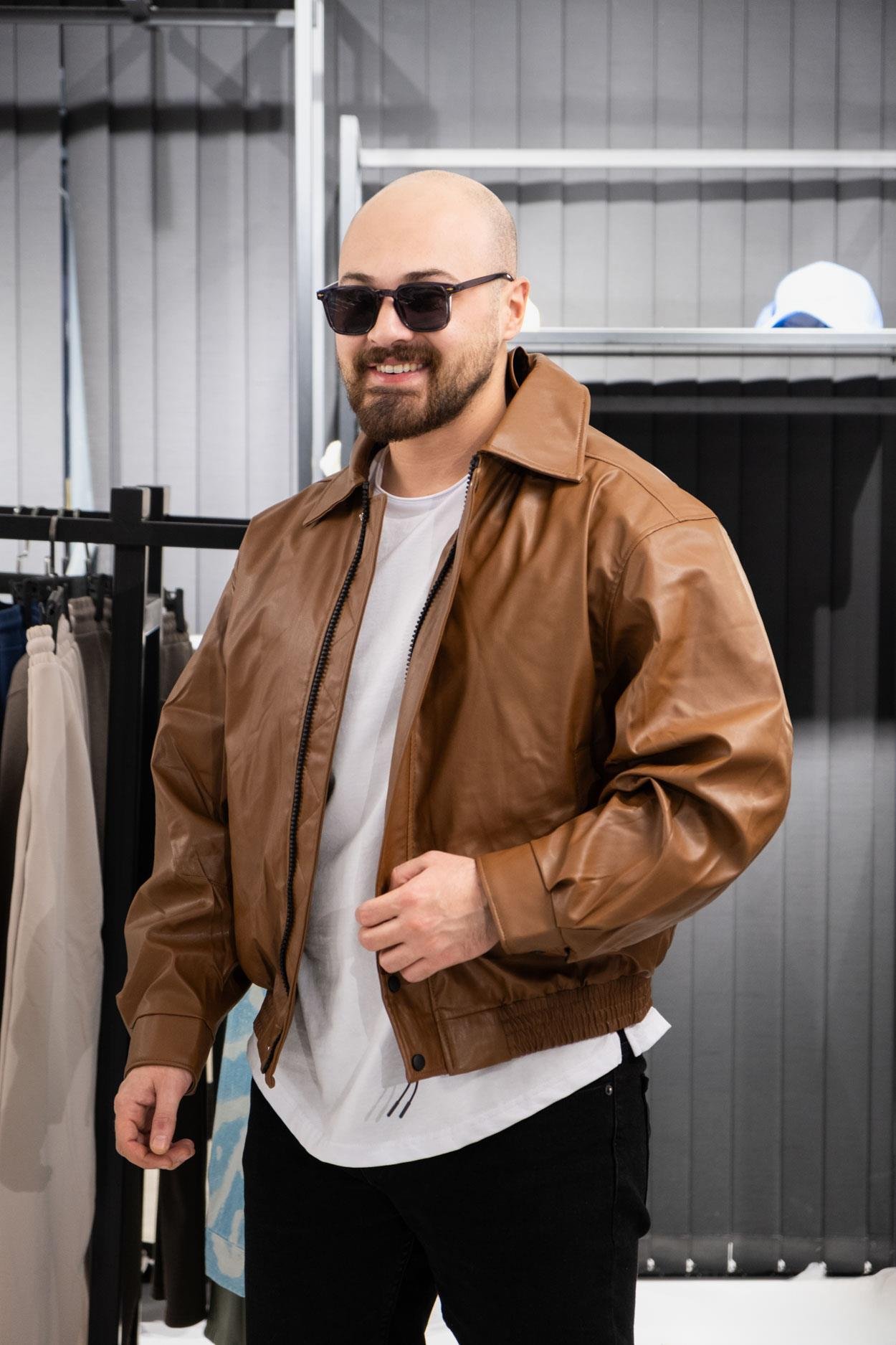 Oversize Yakalı Deri Ceket (İCKA02)