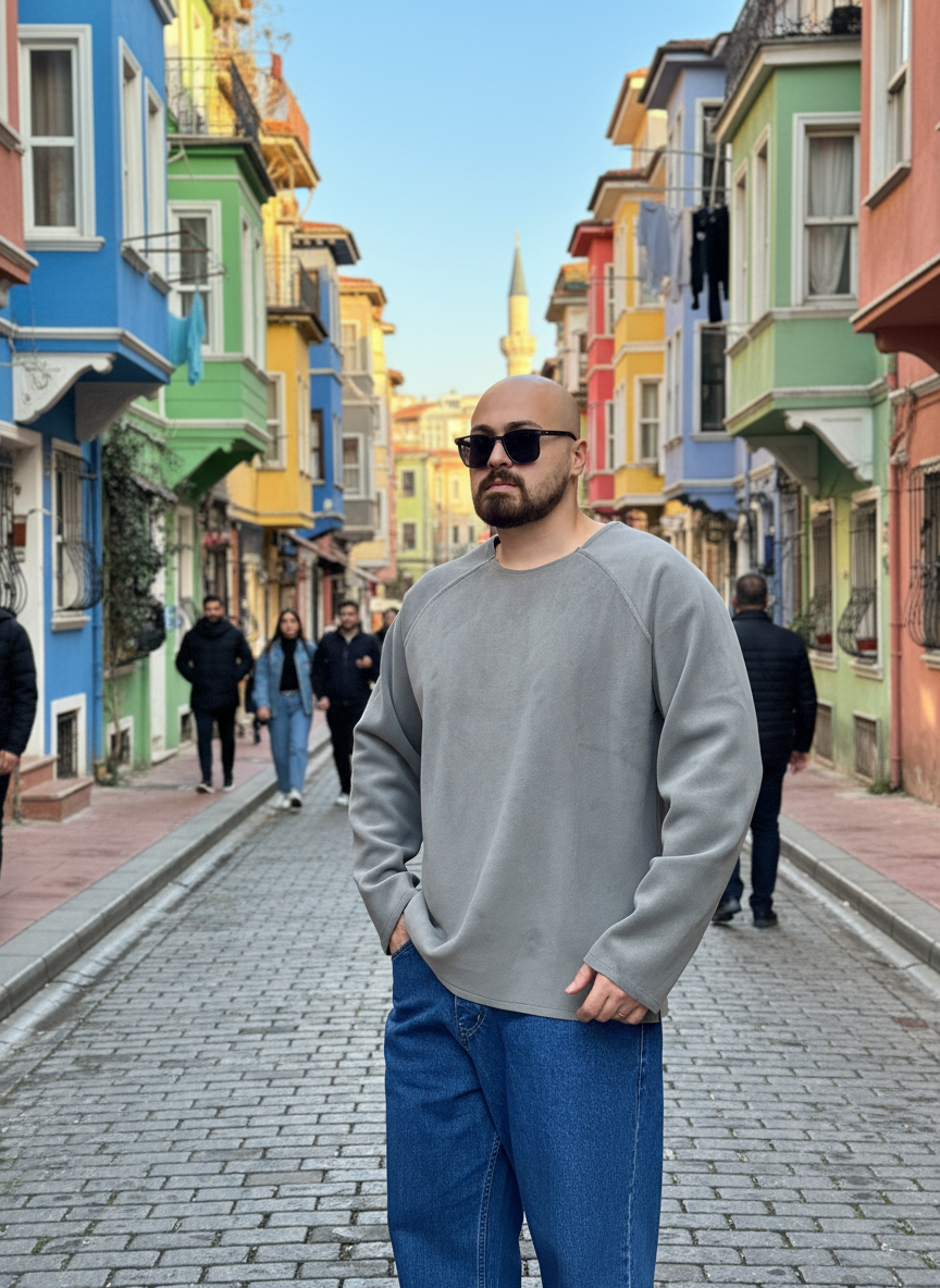 Pis Kesim Oversize Nubuk Sweatshirt (SVTG67)