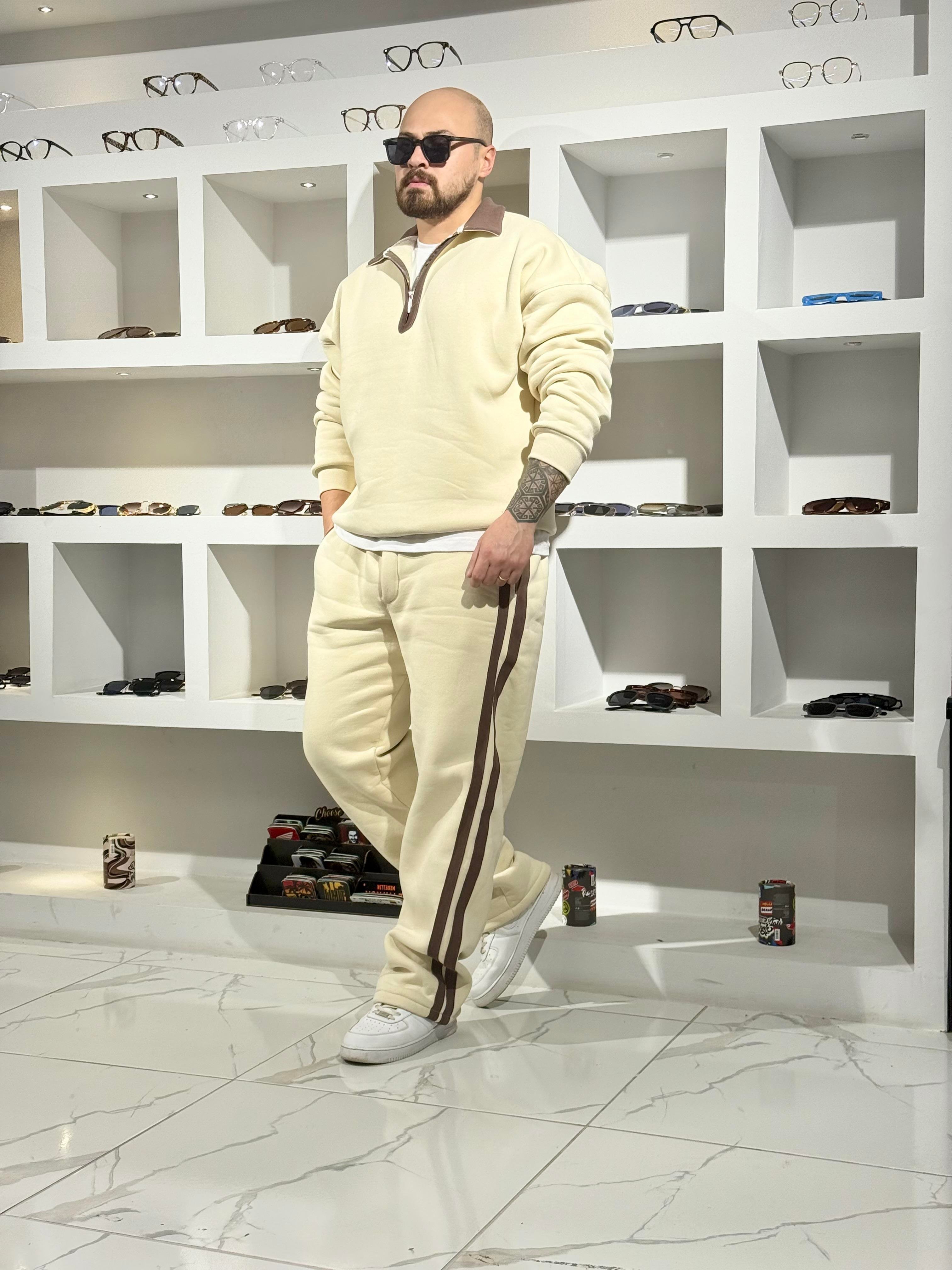 Polo Yaka Rahat Kalıp Üç İplik Şardonlu Eşofman Takımı (TKKR28)