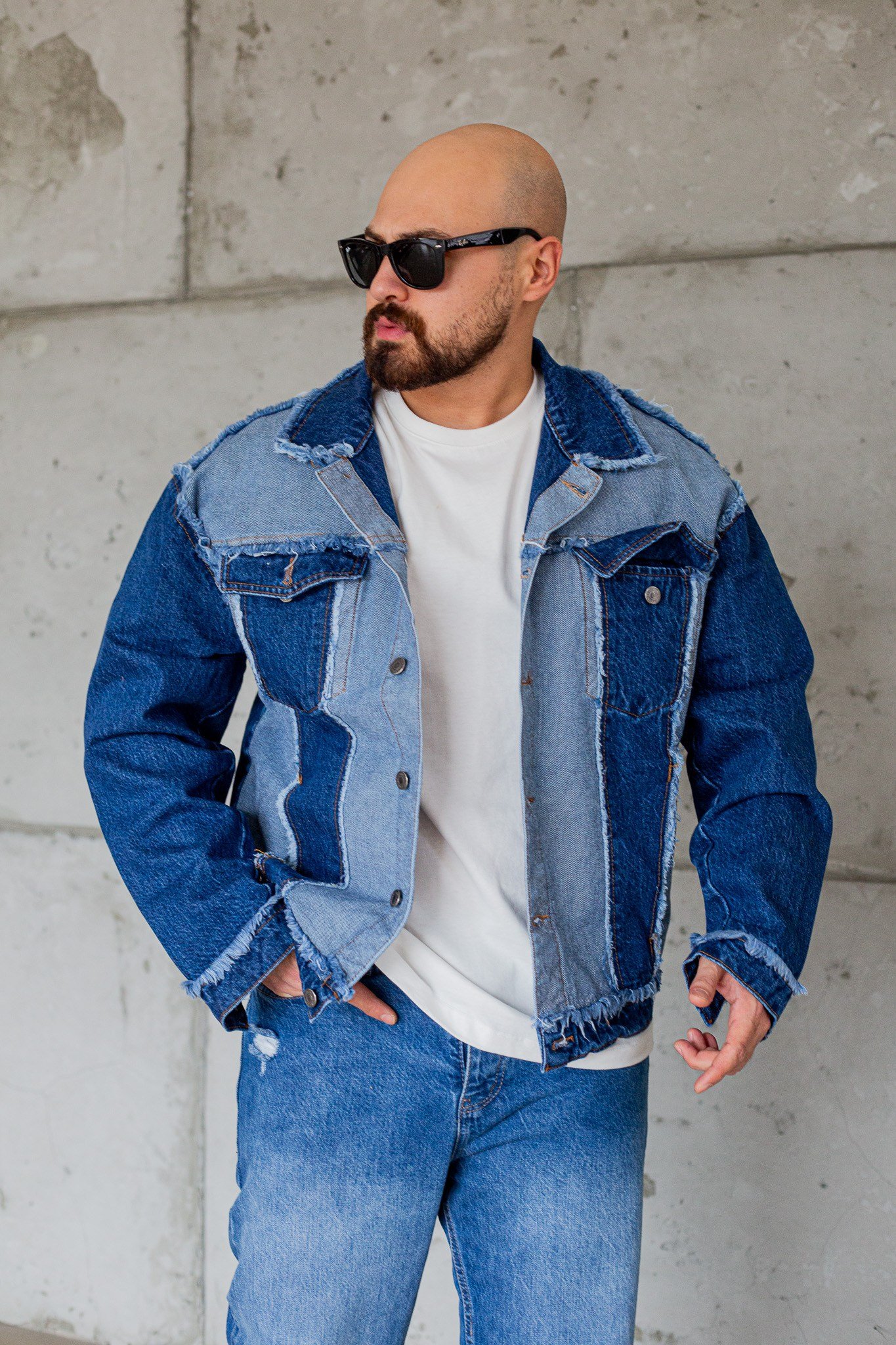 Püskül Detaylı Patchwork Oversize Erkek Kot Ceket (MEVM103)